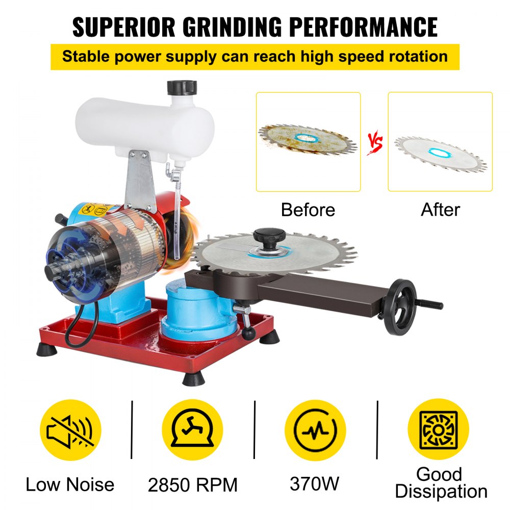 VEVOR Circular Saw Blade Sharpener 370W Saw Blade Sharpener 230V Electric Circular Saw Blade Sharpen 3''-27.5'' / 80-700MM 2850RPM Electric Water Injection Grinding Grinder Machine