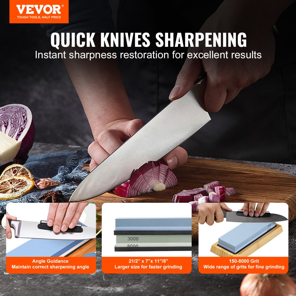 VEVOR 10-pcs Knife Sharpener 10.63 in. L 2-Dual Sided Grit Diamond Whetstone Knife Sharpening Kit with 3-Non-Slip Base Angle