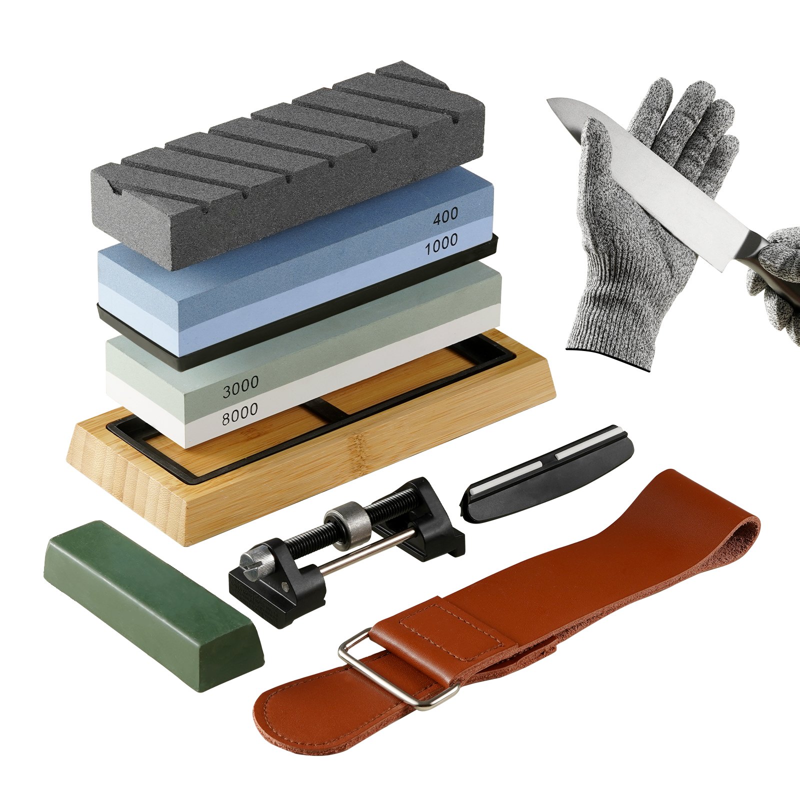 Sweiko Whetstone Knife Sharpening Kit, 2 Dual-Sided Grit Whetstones 400/1000 3000/8000, 10PCS Knife Sharpener Kit with 3 Non-Slip Bases, Angle & Honing Guide, Flattening Stone for All Knives, Scissors Sweiko Whetstone Knife Sharpening Kit, 2 Dual-Sided Grit Whetstones 400/1000 3000/8000, 10PCS Knife Sharpener Kit with 3 Non-Slip Bases, Angle & Honing Guide, Flattening Stone for All Knives, Scissors