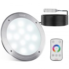 VEVOR 12V LED Pool Light, 10 Inch 40W, RGBW Color Changing Inground Swimming Pool Spa Light Underwater, with 100 FT Cord Remote Control, Fit for 10 in Large Wet Niches, IP68 & Tested to UL Standards