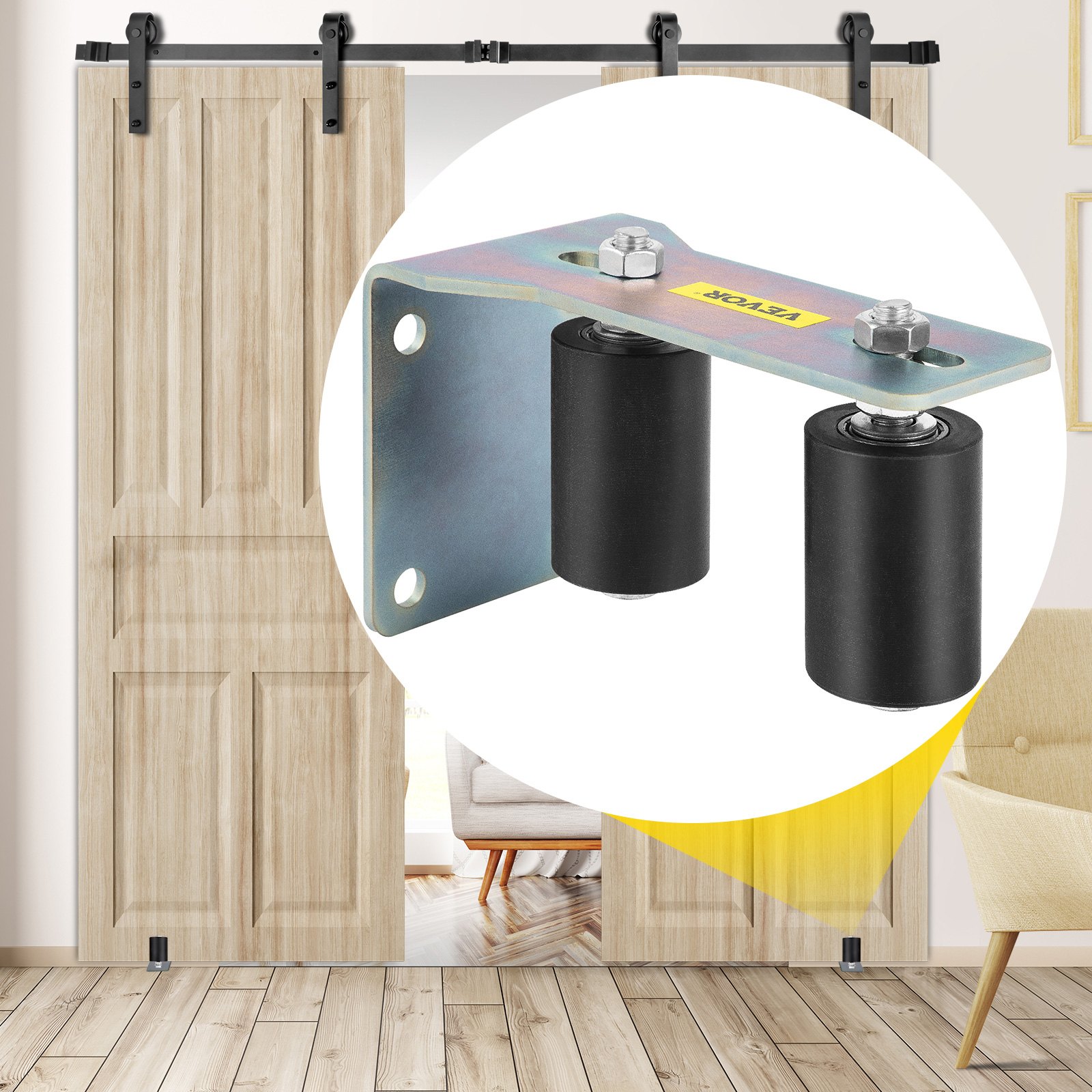 VEVOR Gate Roller Guide 3" Sliding Gate Black Nylon Roller Coloring Zinc Painted Sliding Gate Guide With L-Shape Bracket and Adjustable Bolts Slide Gate Support Assembly For Sliding Gates Guide Roller