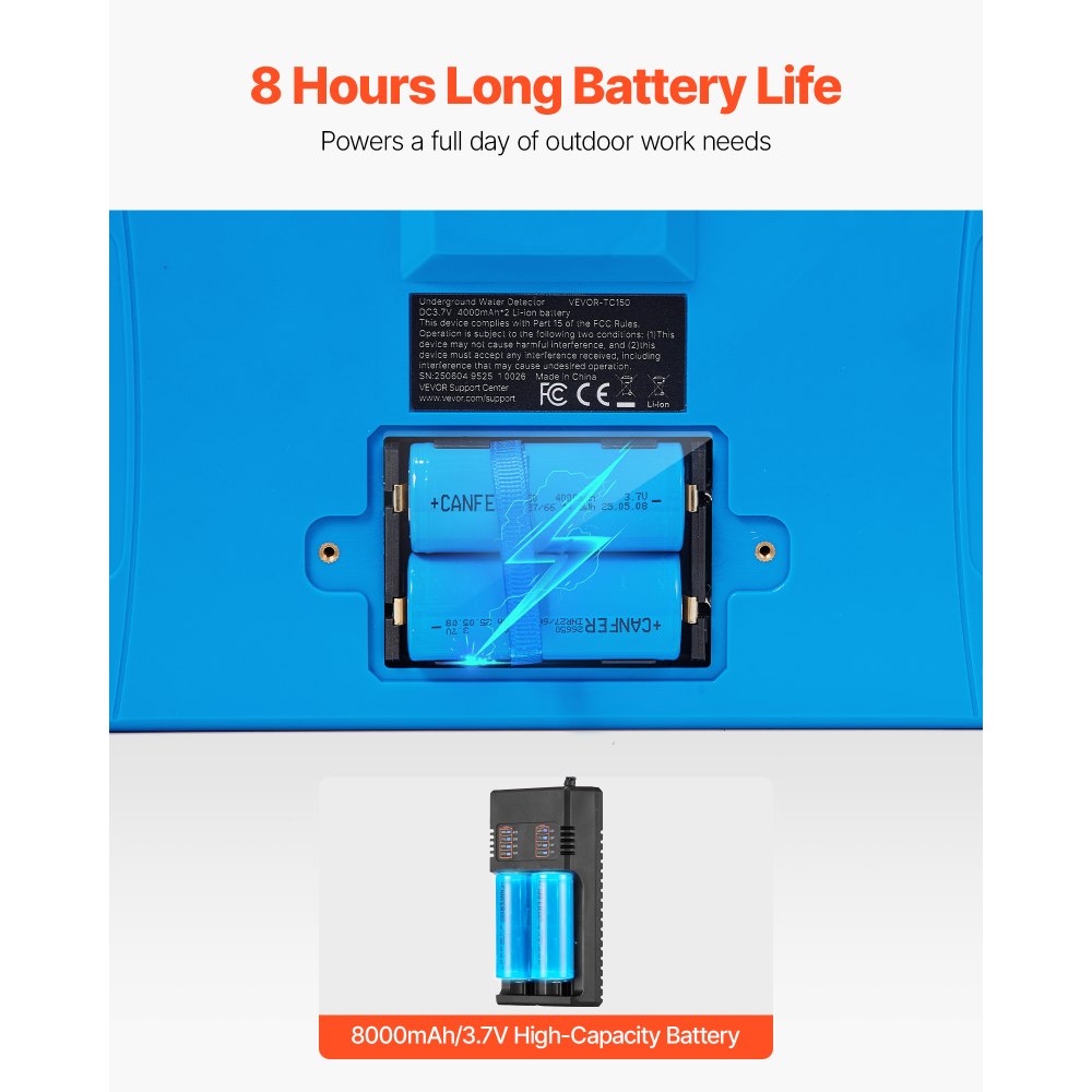 VEVOR Underground Water Detector, Up to 492ft (150m) Pro Underground Water Detection Locator, 7" Touchscreen Auto Mapping Well Detector Explorer with Multi-Frequency Measurement, 8GB Card, Carry Case