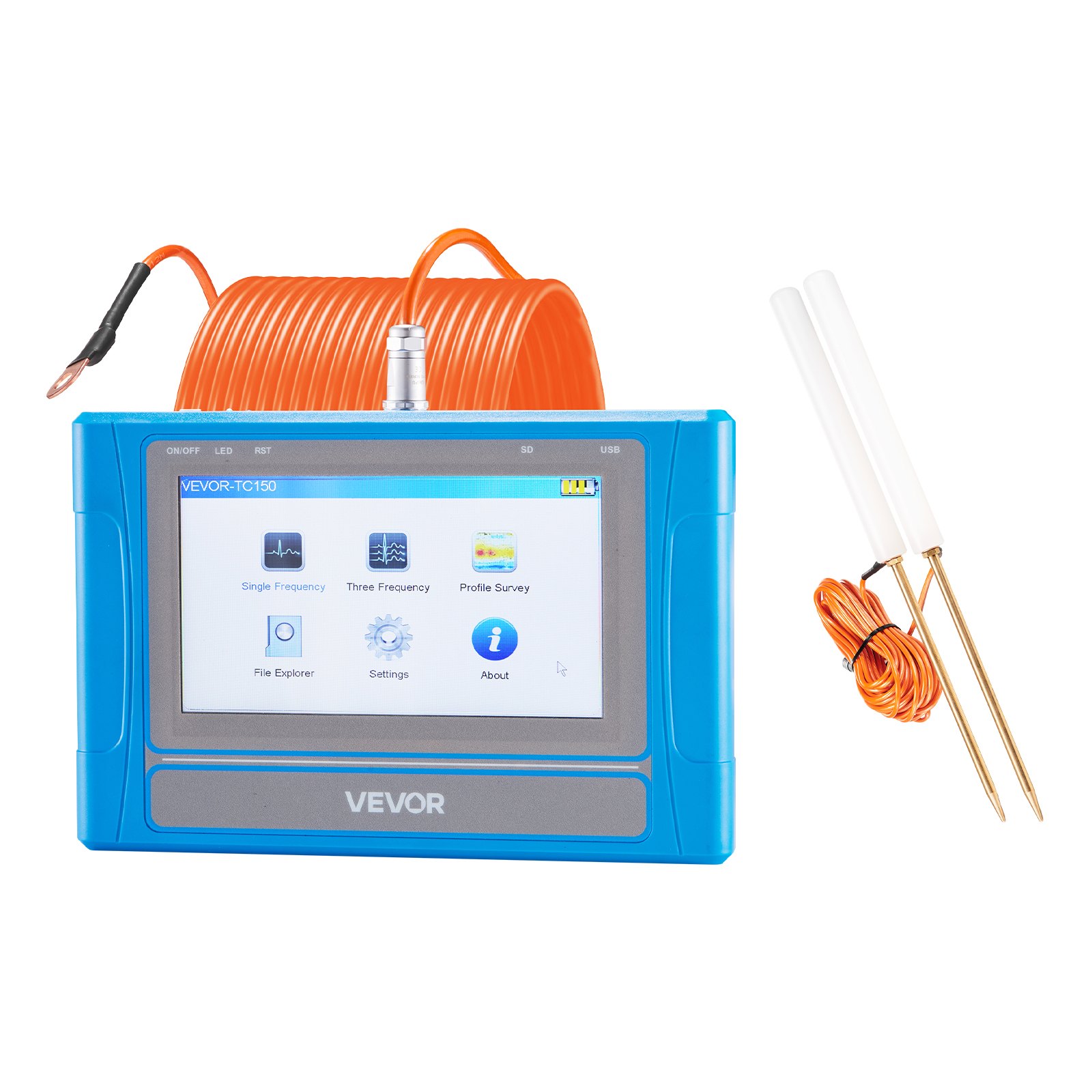 VEVOR Underground Water Detector, Up to 492ft (150m) Pro Underground Water Detection Locator, 7" Touchscreen Auto Mapping Well Detector Explorer with Multi-Frequency Measurement, 8GB Card, Carry Case