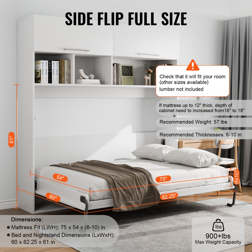 VEVOR Murphy Bed Kit, Twin Size, Deluxe DIY Wall Bed Mechanical Hardware Kit, Pneumatic Lever Heavy Duty Bed Frame Support, Folding Cabinet Wall Bed Space Saving Design for Guestroom, Easy to Build
