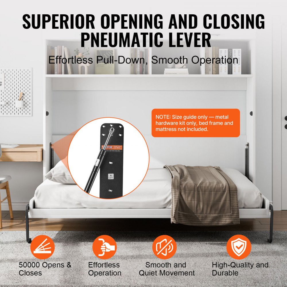 VEVOR Murphy Bed Kit, Twin Size, Deluxe DIY Wall Bed Mechanical Hardware Kit, Pneumatic Lever Heavy Duty Bed Frame Support, Folding Cabinet Wall Bed Space Saving Design for Guestroom, Easy to Build