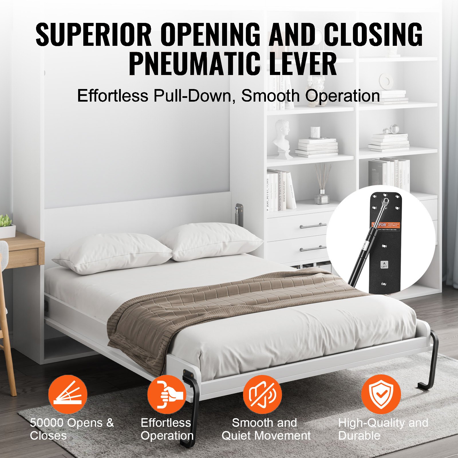 VEVOR Murphy Bed Kit Full Size Vertical Deluxe DIY Wall Bed Hardware Folding