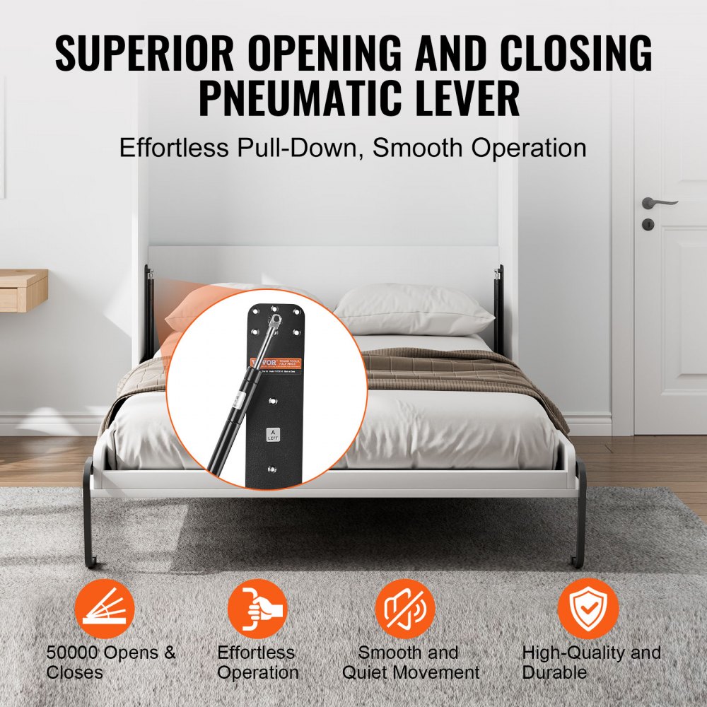 VEVOR Murphy Bed Kit, Queen Size, Vertical Deluxe DIY Wall Bed Mechanical Hardware Kit, Pneumatic Lever Heavy Duty Bed Frame Support, Folding Cabinet Wall Bed Space Saving Design for Guestroom