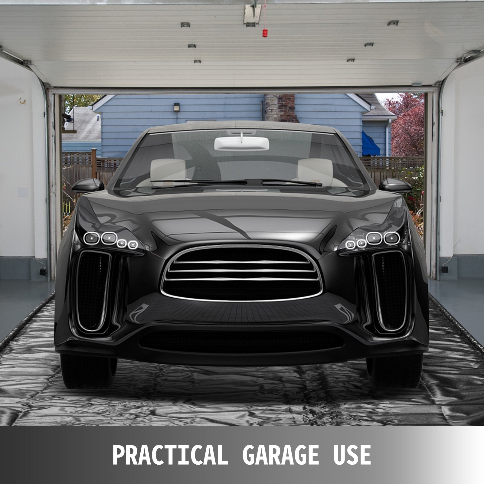 VEVOR Containment Floor Mat 7.7x16' Containment Black Vehicle Truck SUV Garage Floor Mat for Snow Mud Rain Water-Proof Garage Mats Under Car Heavy Duty Vinyl Polyester Car Garage Mat(7.7x16',Black)
