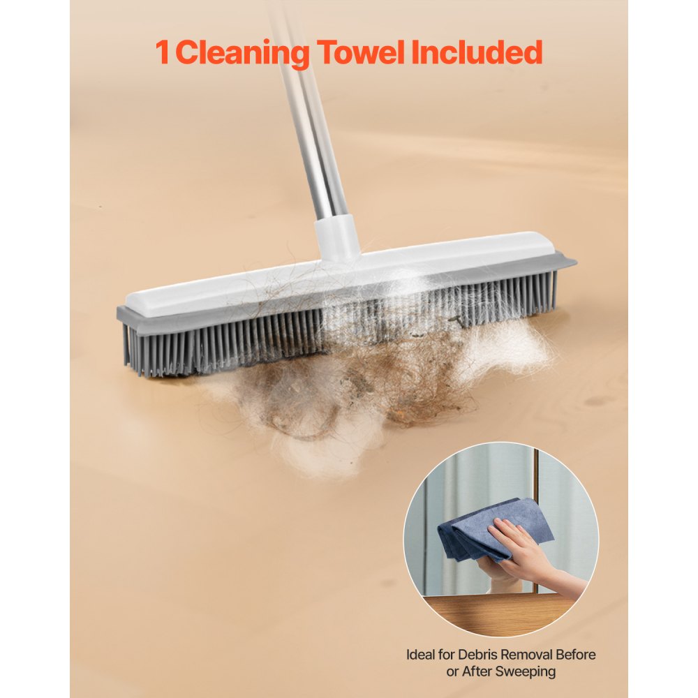 VEVOR Pet Hair Removal Broom, 58.46 in Adjustable Long Handle, Rubber Broom with Built in Squeegee Reusable Dog Cat Hair Remover, for Couch Furniture Hardwood Floor Tile