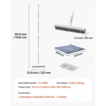 Pet Hair Removal Broom 58.46 in Adjustable Long Handle Pet Hair Rubber Broom