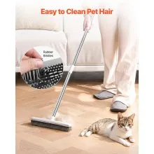 VEVOR Pet Hair Removal Broom, 58.46 in Adjustable Long Handle, Rubber Broom with Built in Squeegee Reusable Dog Cat Hair Remover, for Couch Furniture Hardwood Floor Tile