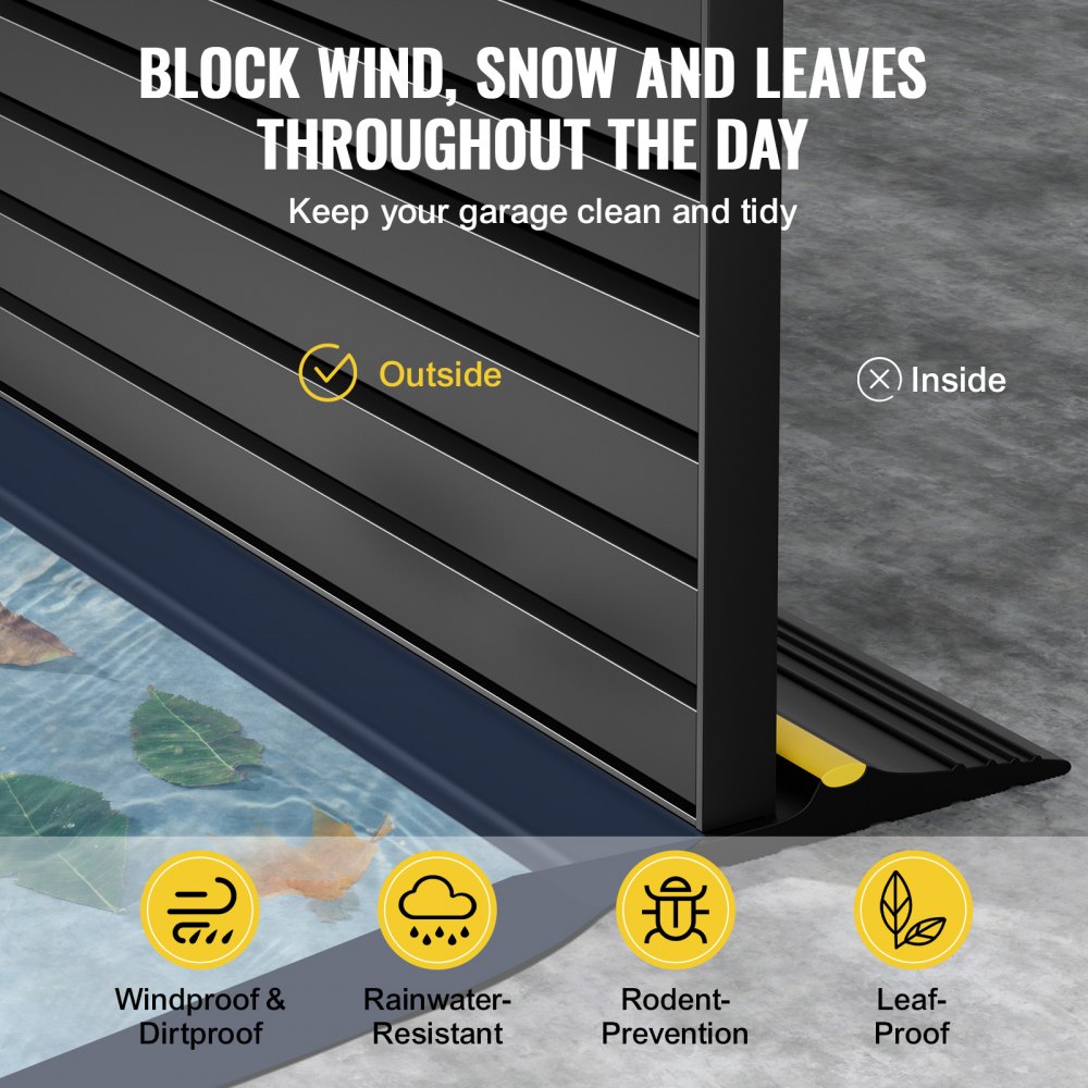 VEVOR Garage Door Threshold Seal Strip, 10 FT Universal Garage Door Floor Seal Strip with Adhesive, Garage Door Bottom Weatherproof Strip, Upgraded Thick PVC DIY Weather Stripping Replacement, Black