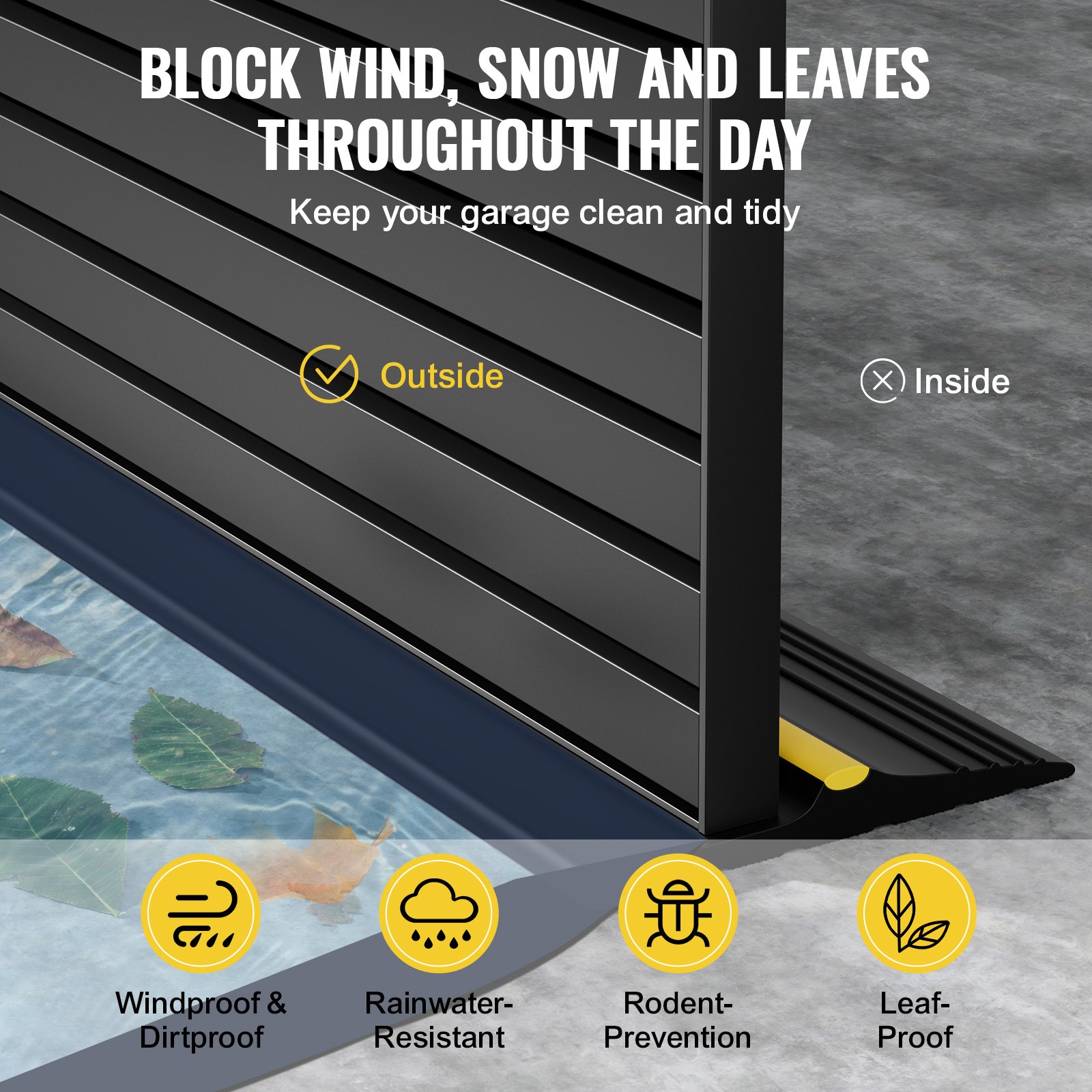 VEVOR Garage Door Threshold Seal Strip, 10 FT Universal Garage Door Floor Seal Strip with Adhesive, Garage Door Bottom Weatherproof Strip, Upgraded Thick PVC DIY Weather Stripping Replacement, Black