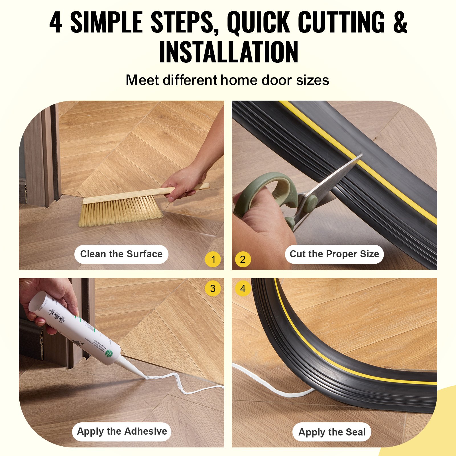 VEVOR Garage Door Threshold Seal Strip, 10 FT Universal Garage Door Floor Seal Strip with Adhesive, Garage Door Bottom Weatherproof Strip, Upgraded Thick PVC DIY Weather Stripping Replacement, Black
