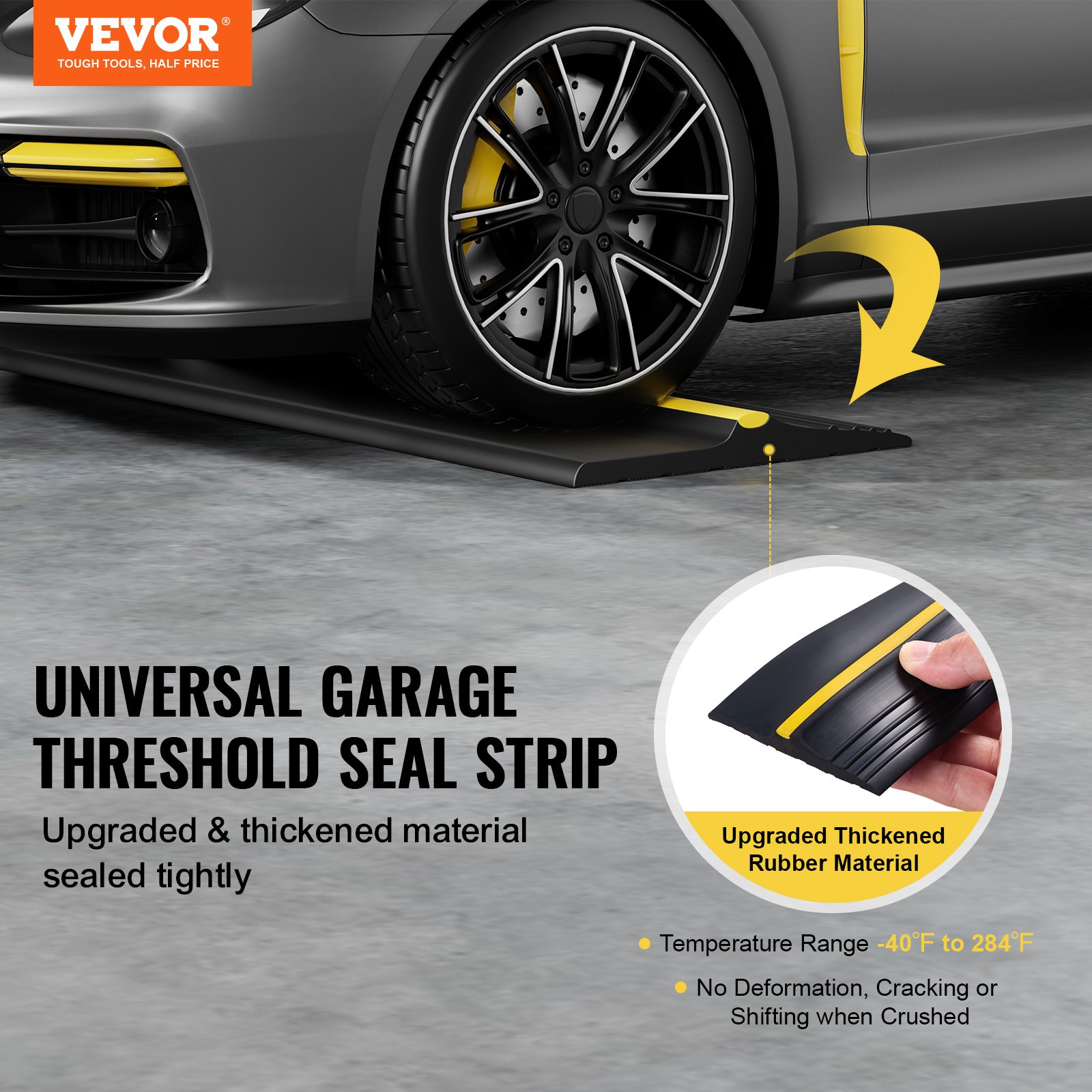 VEVOR Garage Door Threshold Seal Strip, 12 FT Universal Garage Door Floor Seal Strip with Adhesive, Garage Door Bottom Weatherproof Strip, Upgraded Thick PVC DIY Weather Stripping Replacement, Black