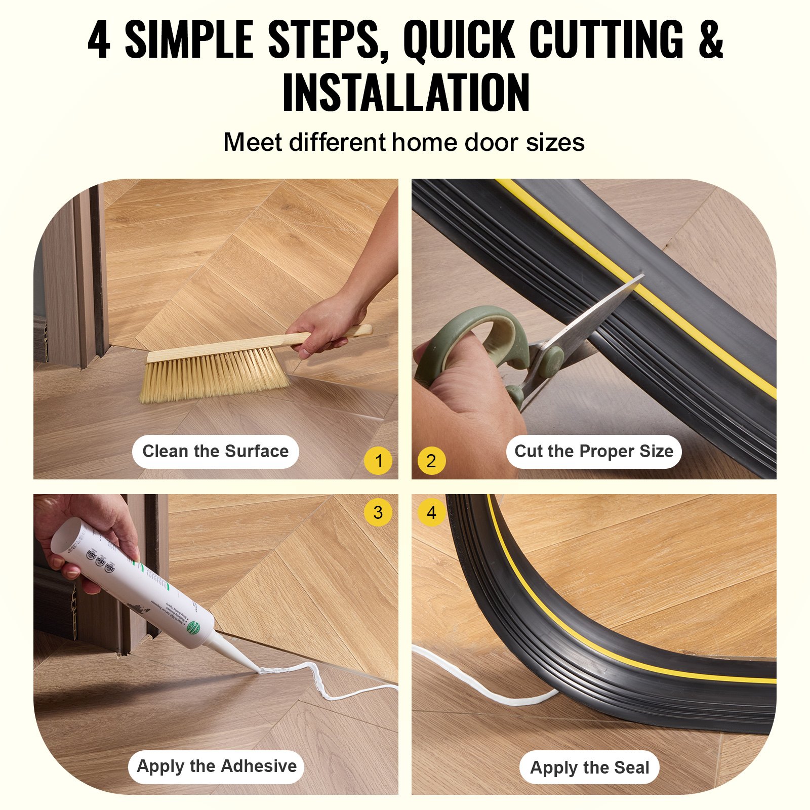 VEVOR Garage Door Threshold Seal Strip, 16.5 FT Universal Garage Door Floor Seal Strip with Adhesive, Garage Door Bottom Weatherproof Strip, Upgraded Thick PVC DIY Weather Stripping Replacement, Black