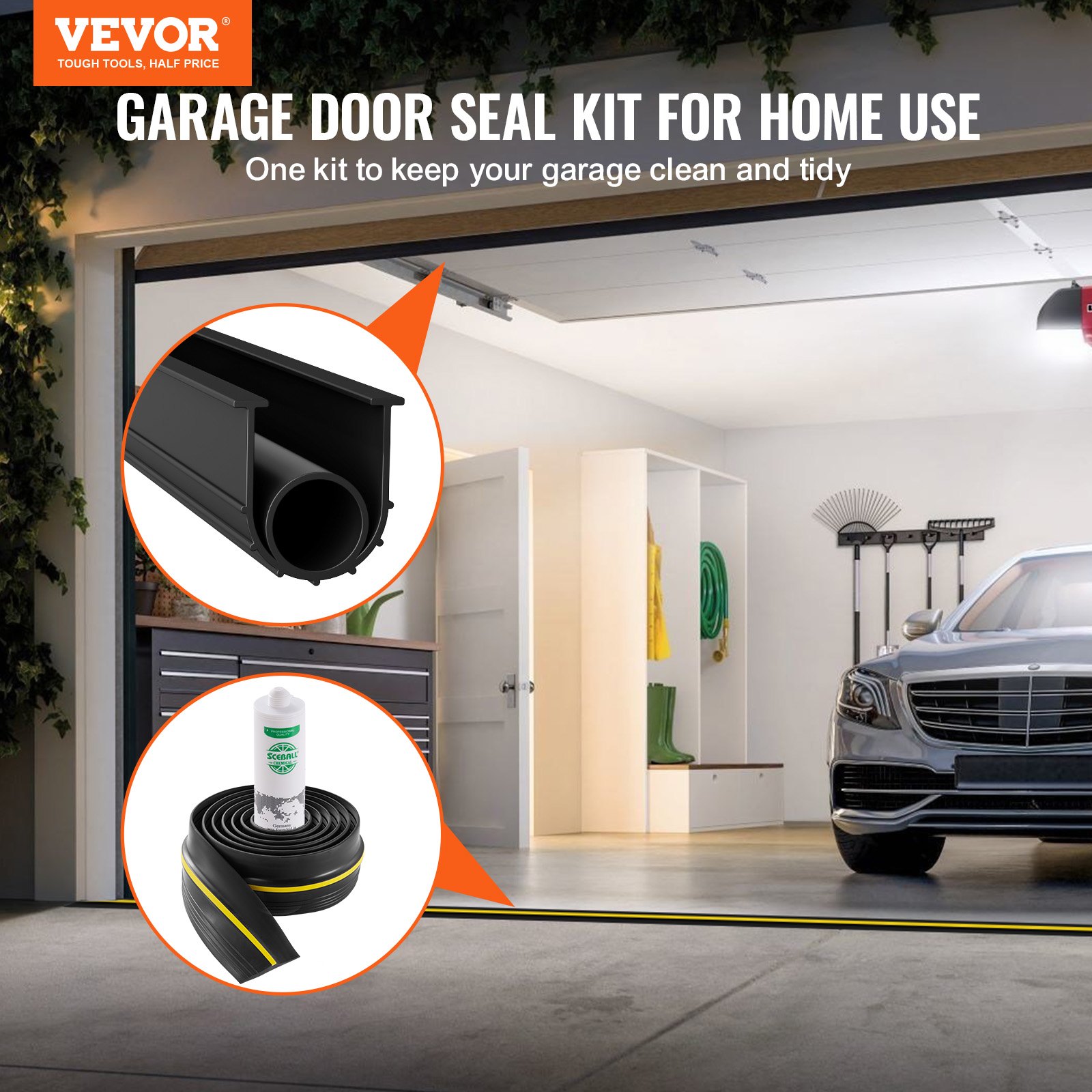 VEVOR Garage Door Threshold and Bottom Seals Kit, 254 mm U Shape+O Ring Universal Garage Door Bottom Seal Weatherstrip PVC, Combine with Weatherproof Garage Threshold Seal Strip with Adhesive, Black