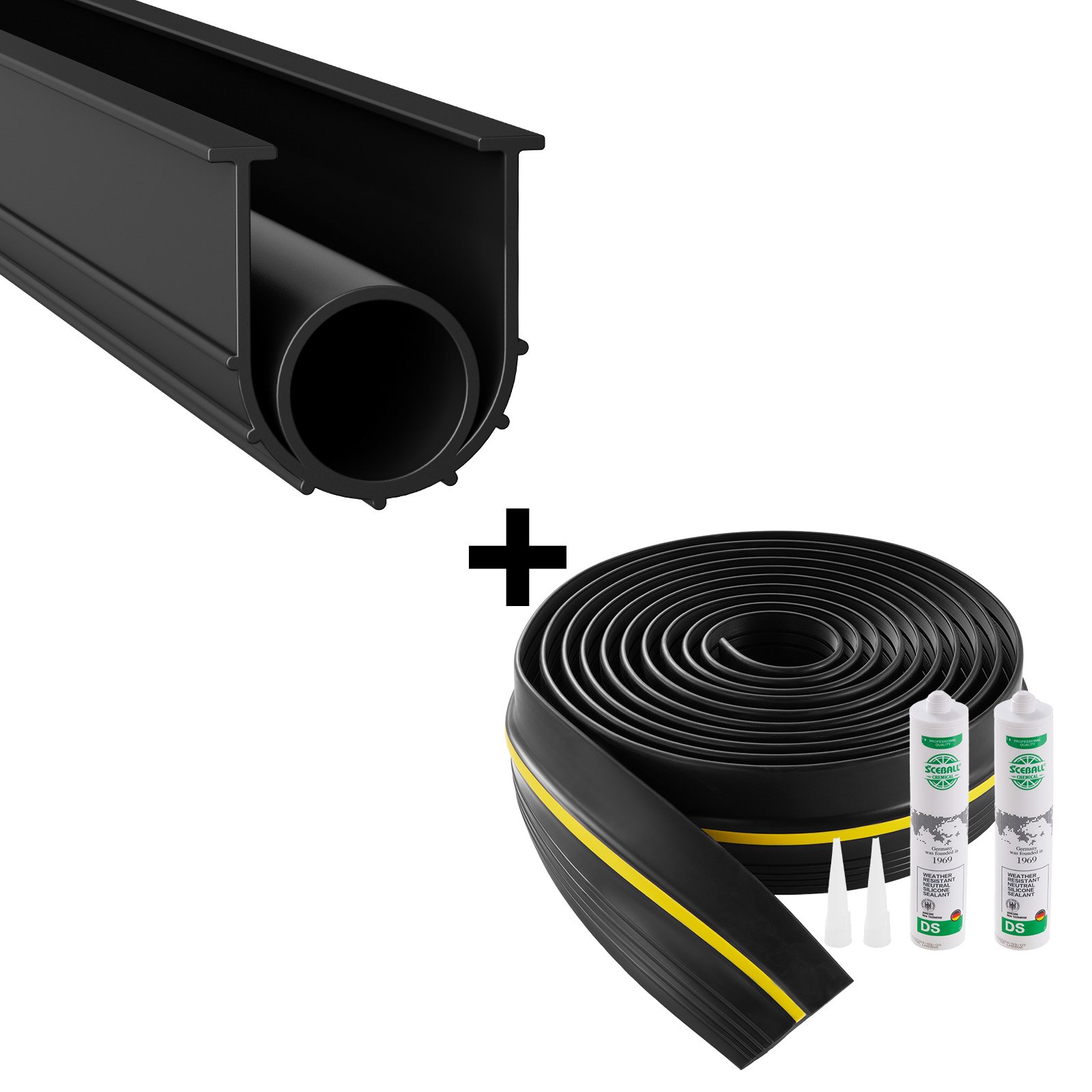 VEVOR Garage Door Threshold and Bottom Seals Kit, 508 mm U Shape+O Ring Universal Garage Door Bottom Seal Weatherstrip PVC, Combine with Weatherproof Garage Threshold Seal Strip with Adhesive, Black