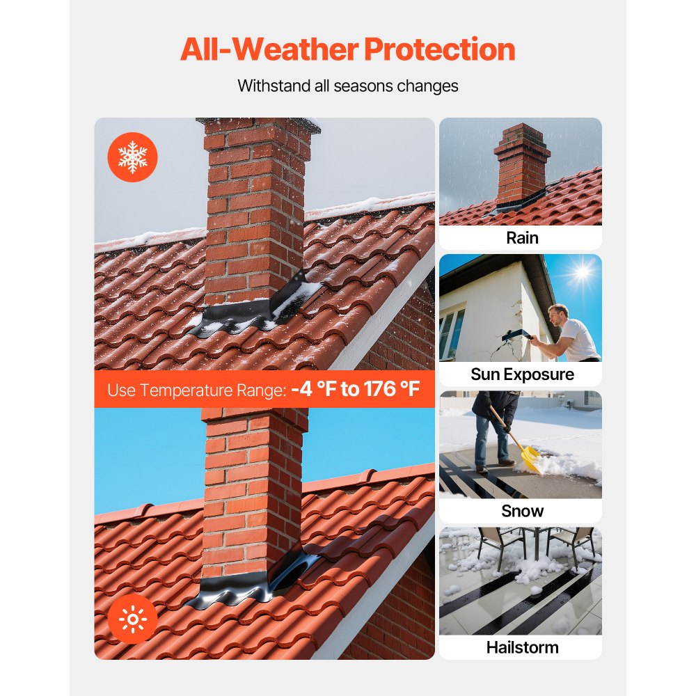 VEVOR Waterproof Patch and Seal Tape, 4 inch x 10 ft, Pack of 2, Weather-Resistant Waterproof Tape for Leaks and Repairs, Peel and Stick Easy Indoor and Outdoor Use for Roof, Wall, and Pipe, Black