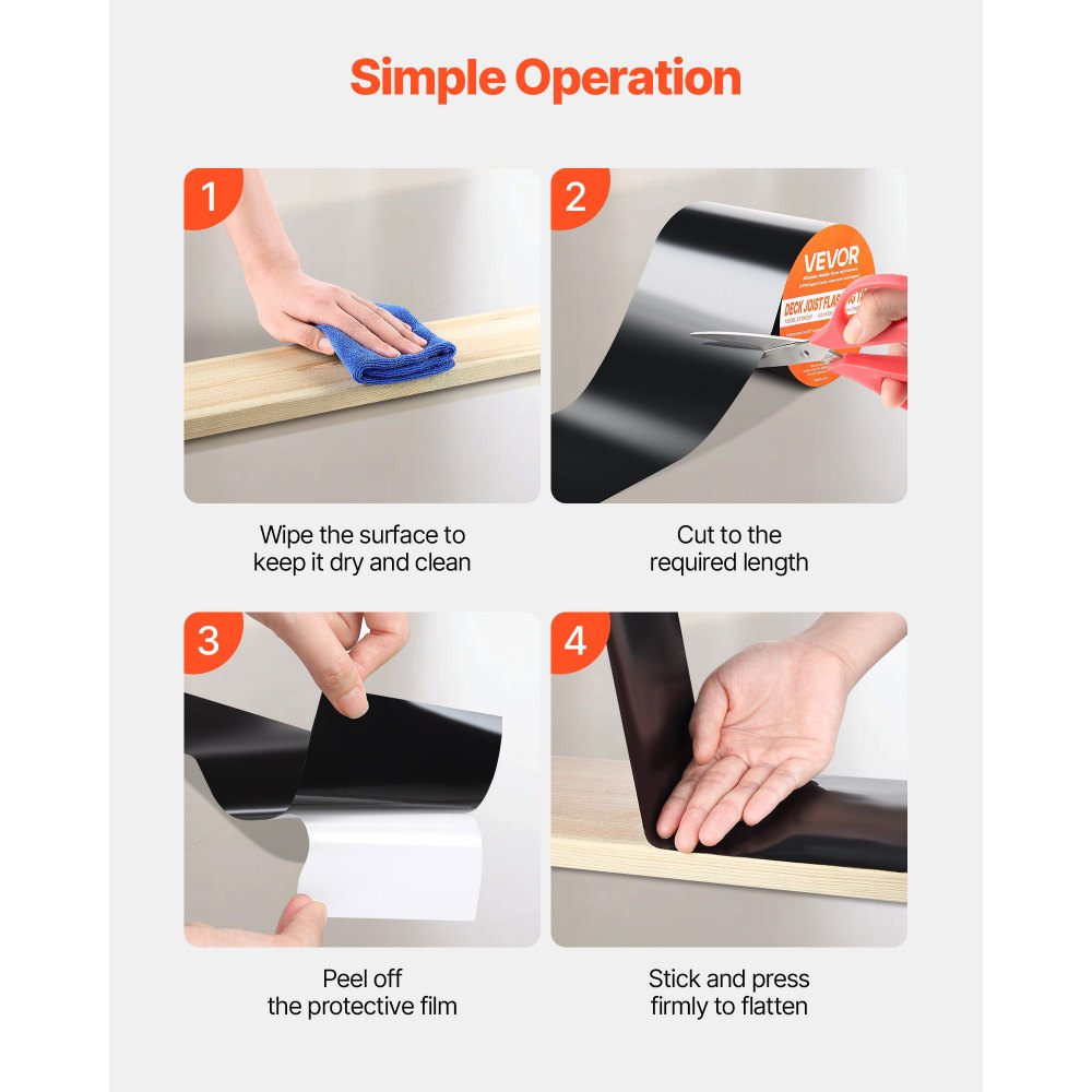 VEVOR Waterproof Patch and Seal Tape, 4 inch x 10 ft, Pack of 2, Weather-Resistant Waterproof Tape for Leaks and Repairs, Peel and Stick Easy Indoor and Outdoor Use for Roof, Wall, and Pipe, Black