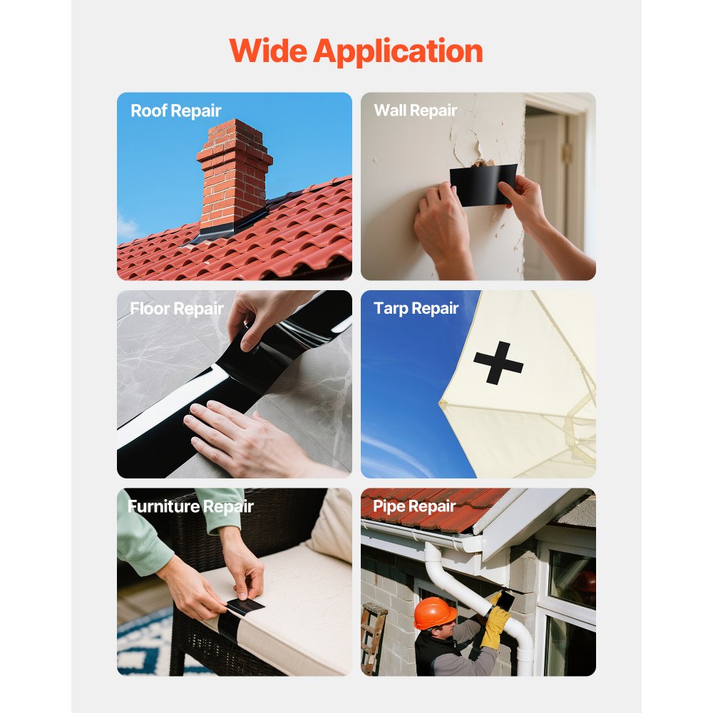 VEVOR Waterproof Patch and Seal Tape, 4 inch x 10 ft, Pack of 2, Weather-Resistant Waterproof Tape for Leaks and Repairs, Peel and Stick Easy Indoor and Outdoor Use for Roof, Wall, and Pipe, Black
