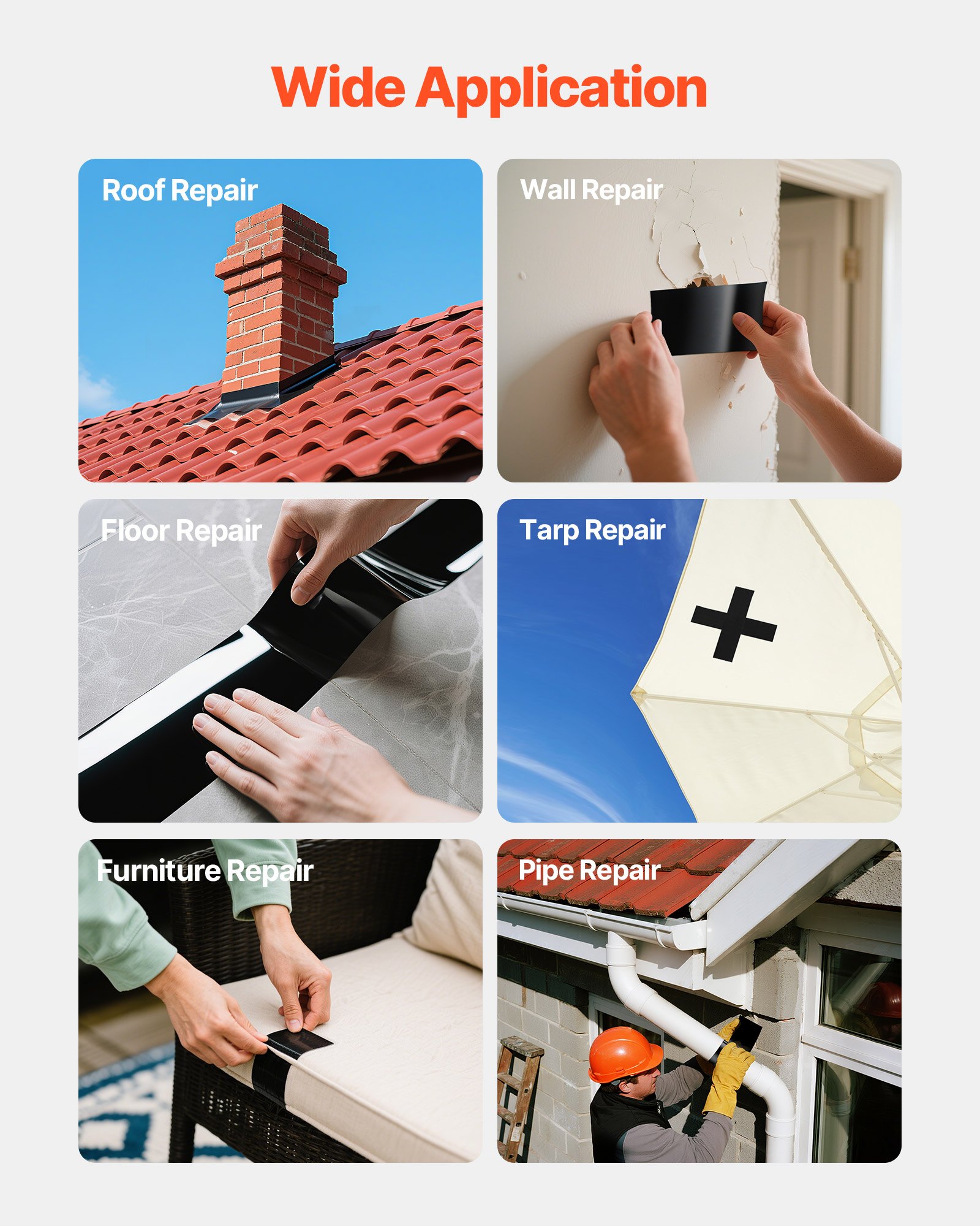 VEVOR Waterproof Patch and Seal Tape, 4 inch x 10 ft, Pack of 2, Weather-Resistant Waterproof Tape for Leaks and Repairs, Peel and Stick Easy Indoor and Outdoor Use for Roof, Wall, and Pipe, Black