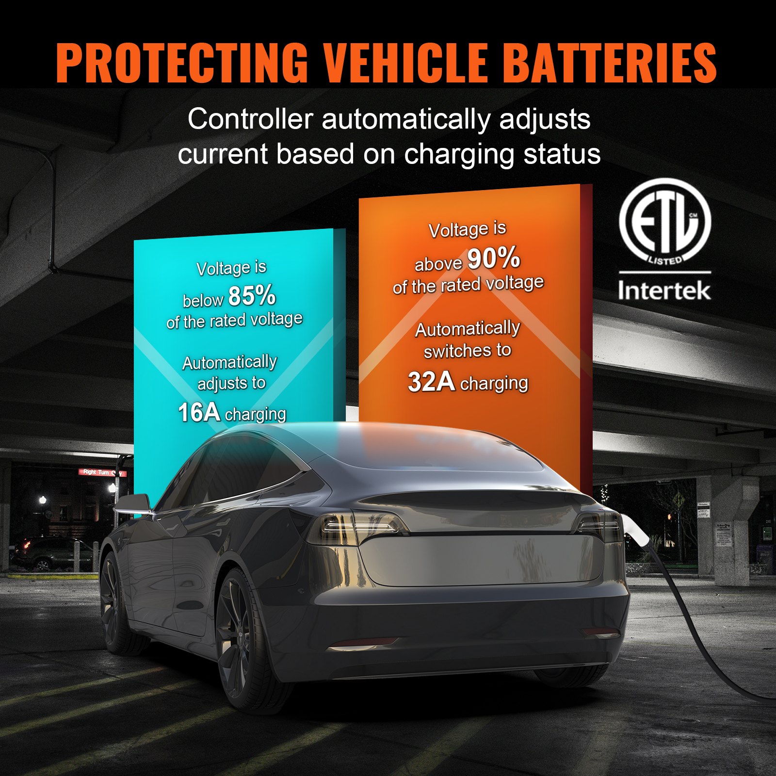 VEVOR Level 2 Portable EV Charger, 32 Amp 240V, Electric Vehicle Charger with 28 ft Charging Cable NEMA 14-50P Plug, 16/20/24/32A Adjustable Current Plug-in Home EV Charging Station for SAE J1772 EVs