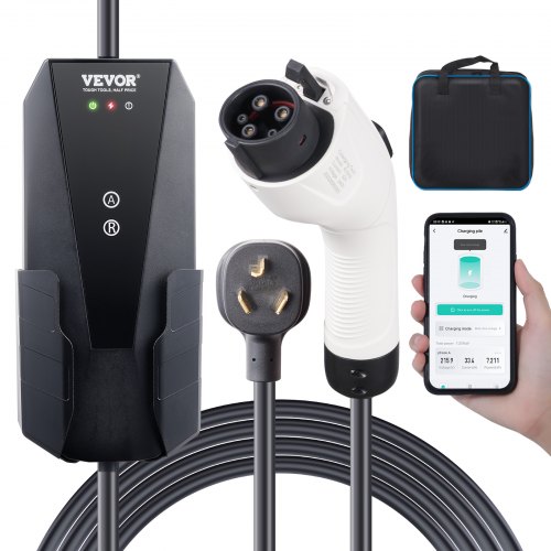 VEVOR Level 2 Portable EV Charger, 16 Amp 240V, Electric Vehicle Charger with 28-Foot Charging Cable NEMA 10-30P Plug, 8/10/13/16A Adjustable Current Plug-in Home EV Charging Station for SAE J1772 EVs
