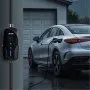 VEVOR Level 1&2 EV Charger, 16 Amp Adjustable Current, Electric Vehicle Portable Charger with 25 ft Cable, 120V-240V, NEMA 6-20P Plug NEMA 5-15 Adapter, LCD, Home Car Charging Station for SAE J1772 EV