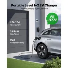 Level 1&2 EV Charger Portable Charger 16A Adjustable Current 120V 240V with LCD