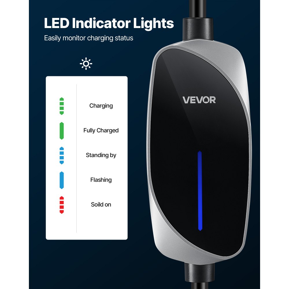 VEVOR Level 1/2 Tesla Charger, 16 Amp, Portable Electric Car EV Charger with 25 ft Charging Cable, 120V-240V, NEMA 6-20P Plug NEMA 5-15 Adapter, LED Indicator, NACS Connector for Tesla Model Y/X/3/S