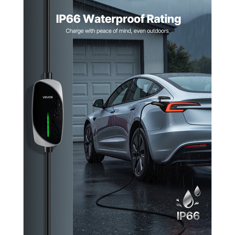 VEVOR Level 1/2 Tesla Charger, 16 Amp, Portable Electric Car EV Charger with 25 ft Charging Cable, 120V-240V, NEMA 6-20P Plug NEMA 5-15 Adapter, LED Indicator, NACS Connector for Tesla Model Y/X/3/S