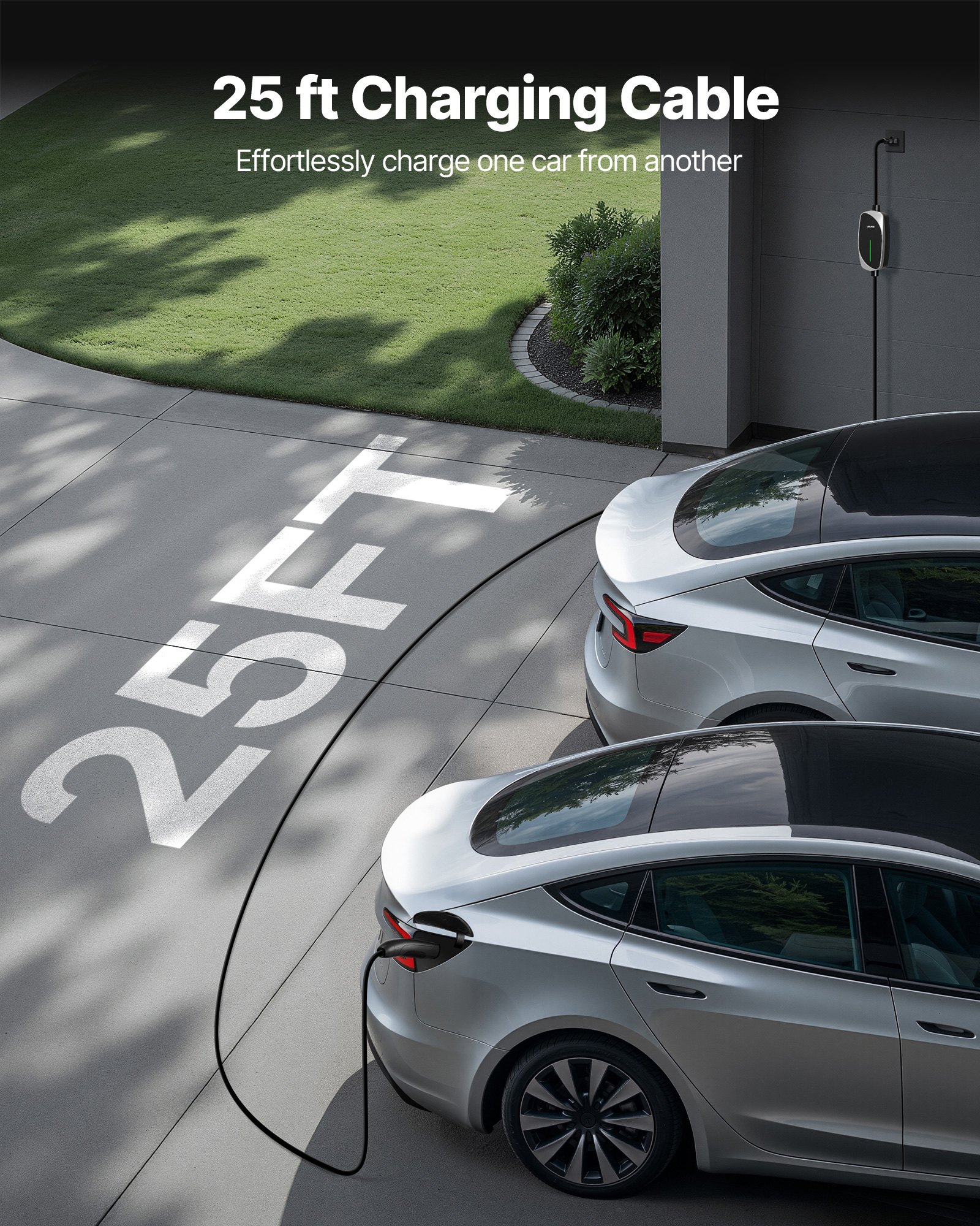 VEVOR Level 1/2 Tesla Charger, 16 Amp, Portable Electric Car EV Charger with 25 ft Charging Cable, 120V-240V, NEMA 6-20P Plug NEMA 5-15 Adapter, LED Indicator, NACS Connector for Tesla Model Y/X/3/S