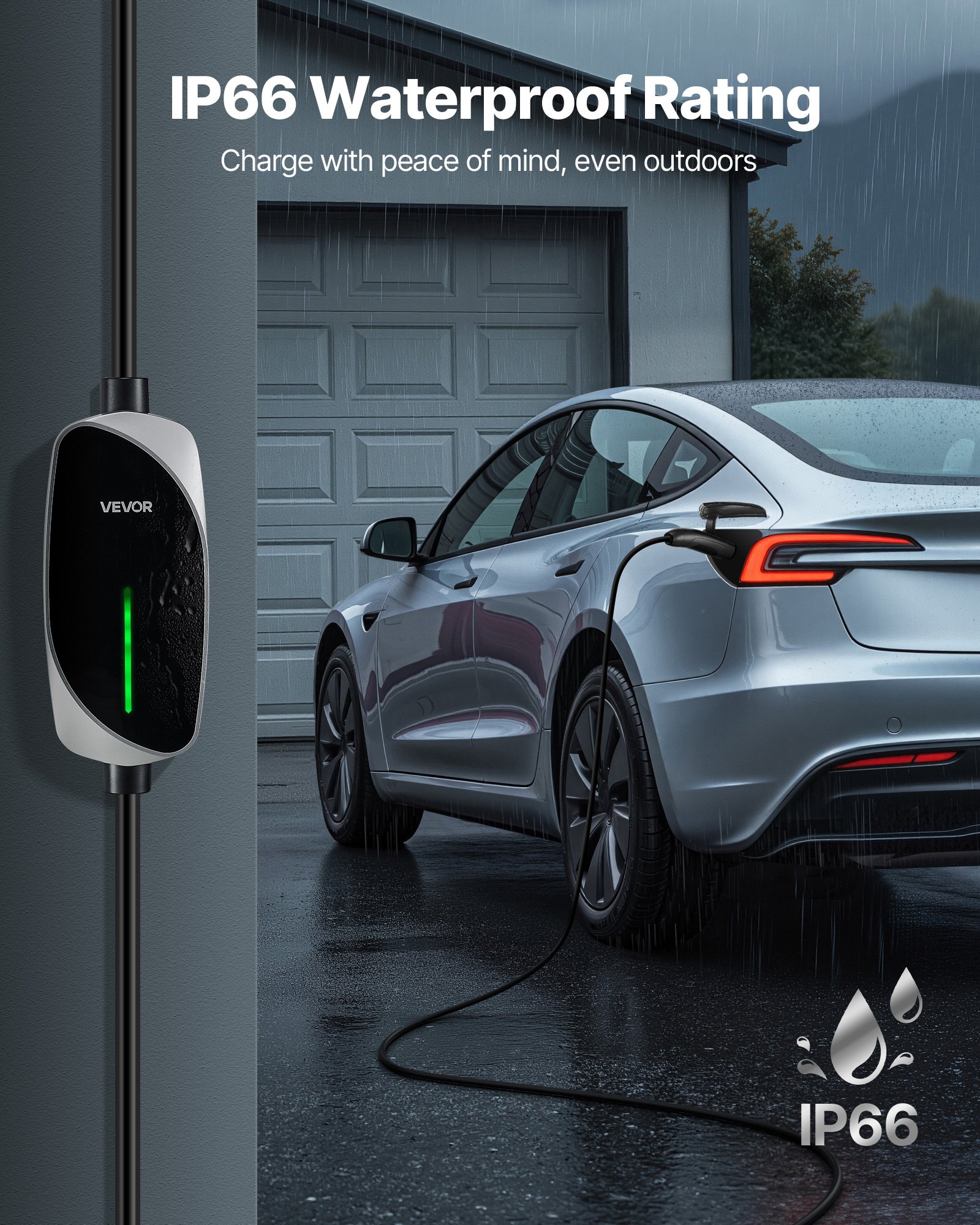 VEVOR Level 1/2 Tesla Charger, 16 Amp, Portable Electric Car EV Charger with 25 ft Charging Cable, 120V-240V, NEMA 6-20P Plug NEMA 5-15 Adapter, LED Indicator, NACS Connector for Tesla Model Y/X/3/S