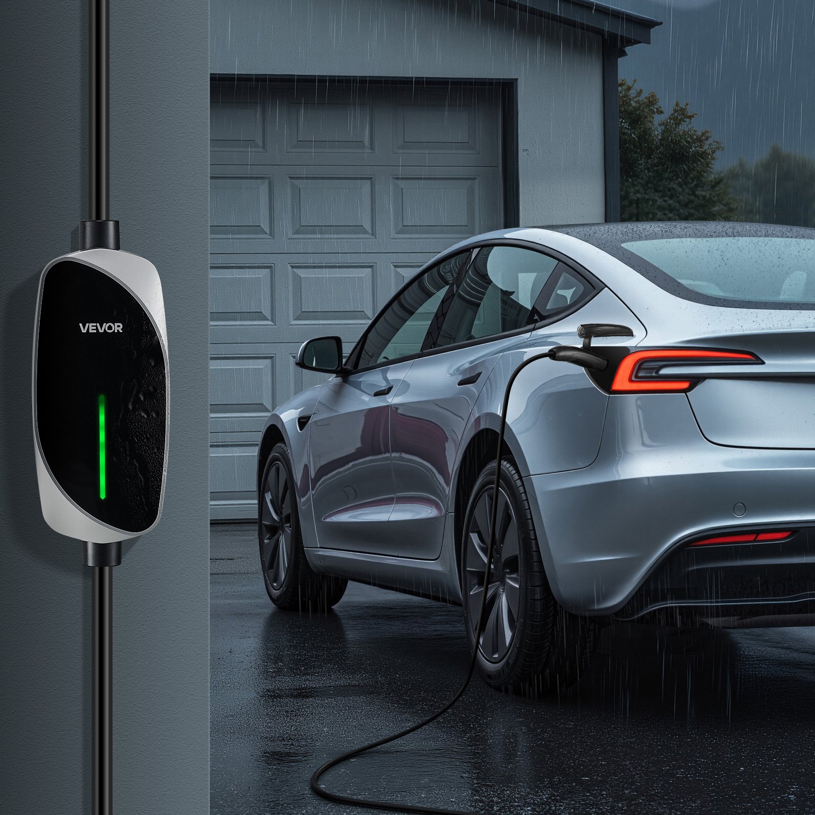 VEVOR Level 1/2 Tesla Charger, 16 Amp, Portable Electric Car EV Charger with 25 ft Charging Cable, 120V-240V, NEMA 6-20P Plug NEMA 5-15 Adapter, LED Indicator, NACS Connector for Tesla Model Y/X/3/S