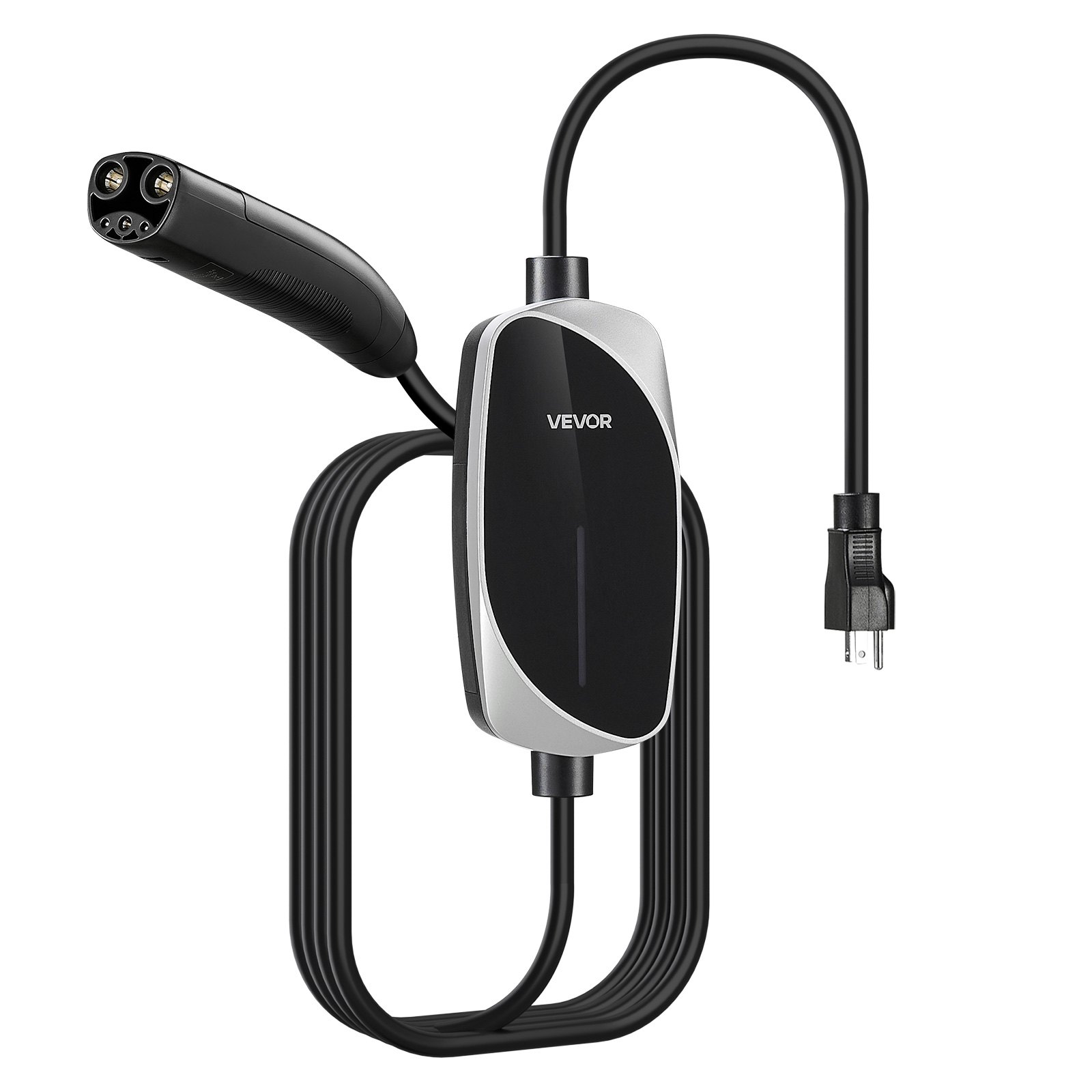 VEVOR Level 1/2 Tesla Charger, 16 Amp, Portable Electric Car EV Charger with 25 ft Charging Cable, 120V-240V, NEMA 6-20P Plug NEMA 5-15 Adapter, LED Indicator, NACS Connector for Tesla Model Y/X/3/S