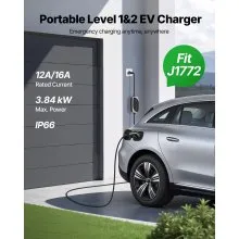 Level 1&2 EV Charger 16A Portable Charger 120V 240V 25 ft Cable LED Indicator