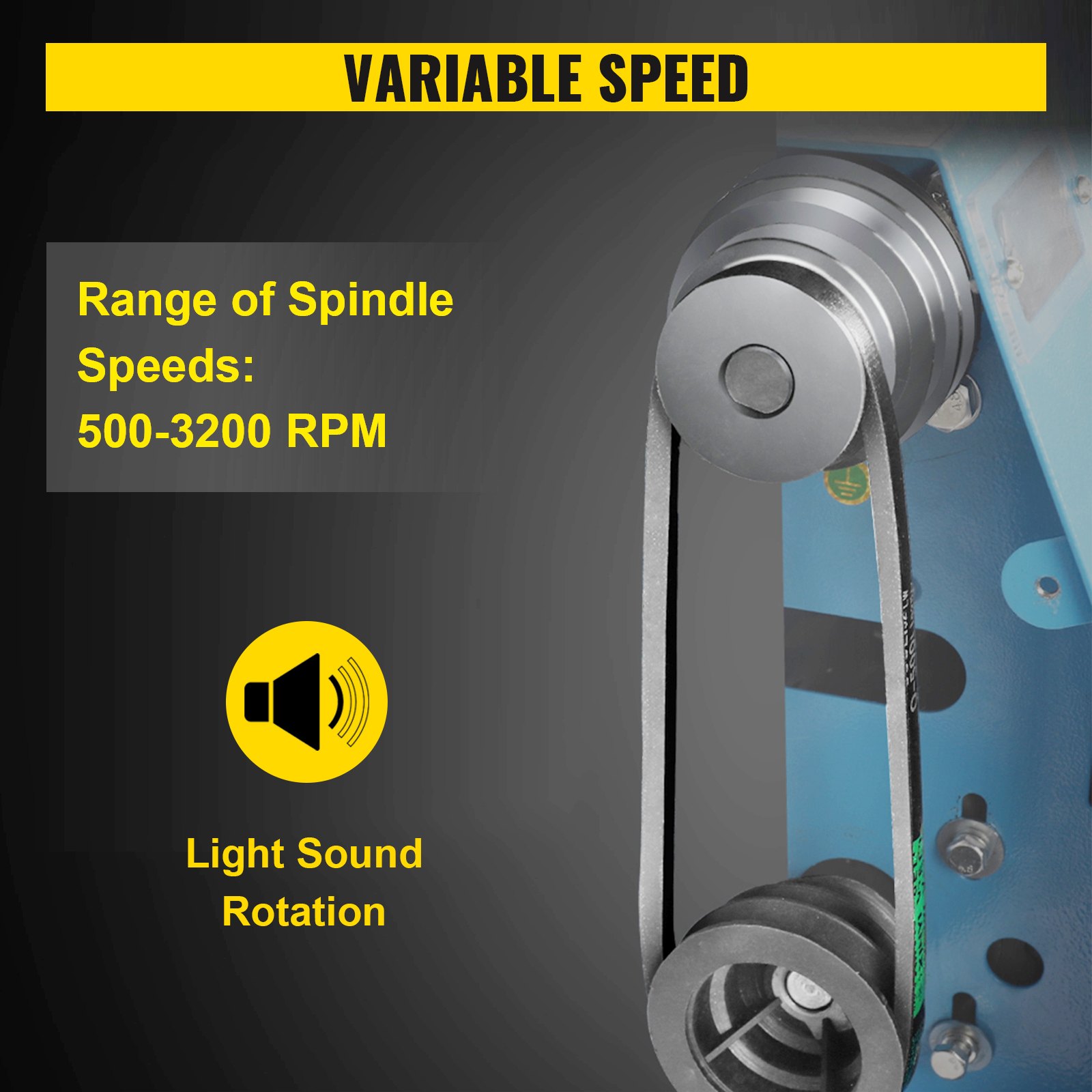 Mini Benchtop Wood Lathe 254x458mm 500-3200RPM Mute Stability Variable Speeds