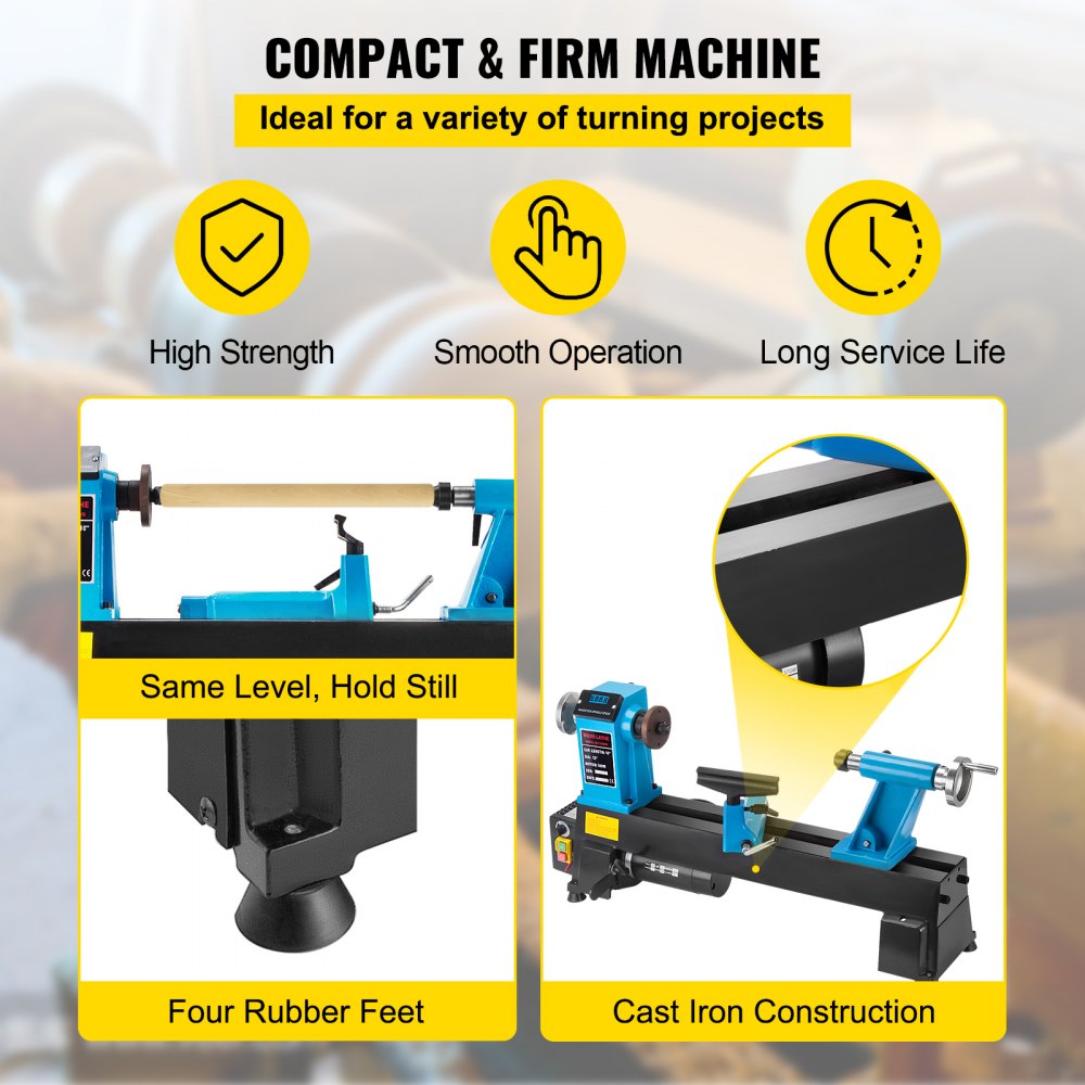 VEVOR Wood Lathe 12 in x 18 in Woodturning Lathe Machine 550W Variable Speed 650-3800 RPM Wood Turning Lathe with a 1/3hp Motor and an MT1 Spindle for Outdoor and Home Work Engraving