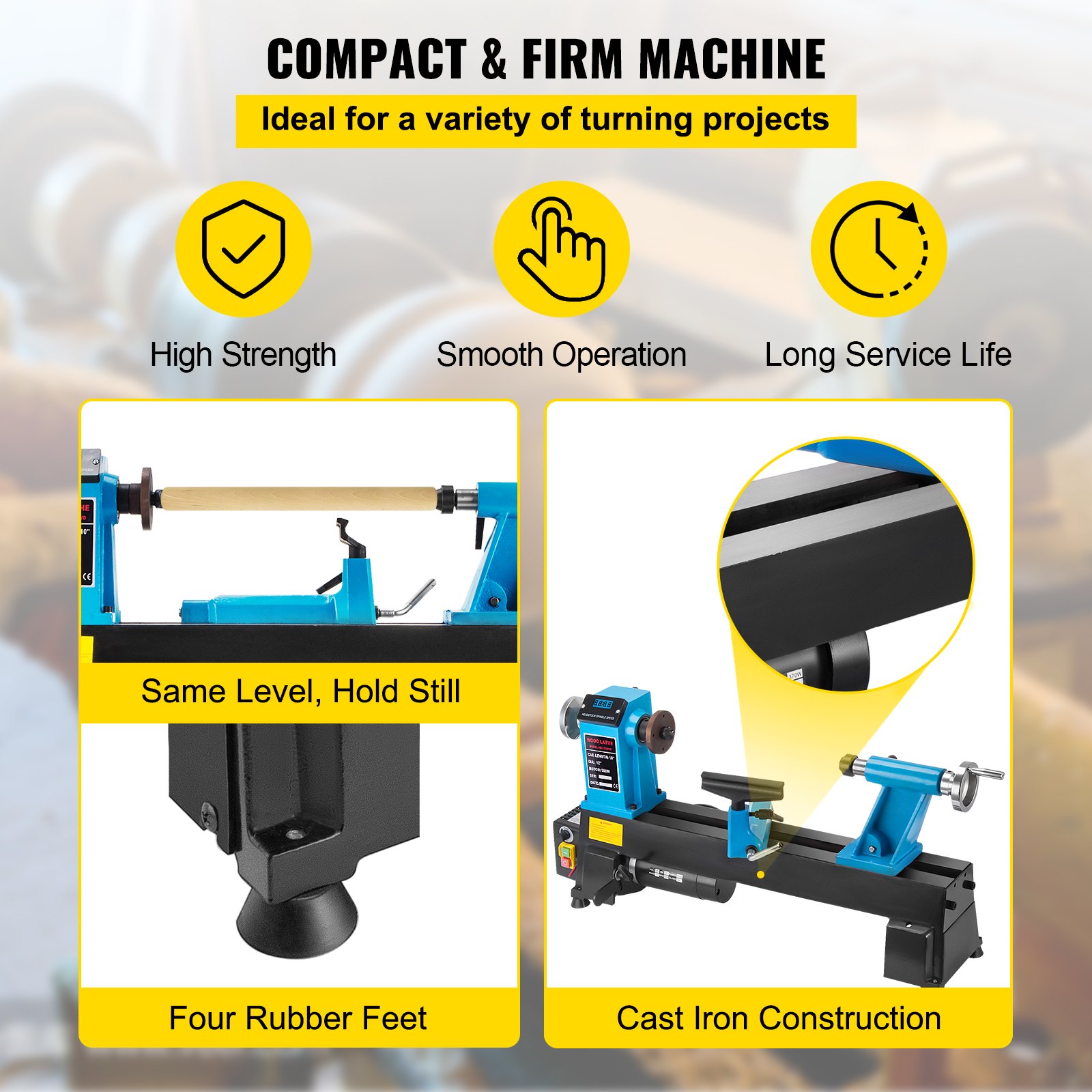 VEVOR Wood Lathe 12 in x 18 in Woodturning Lathe Machine 550W Variable Speed 650-3800 RPM Wood Turning Lathe with a 1/3hp Motor and an MT1 Spindle for Outdoor and Home Work Engraving