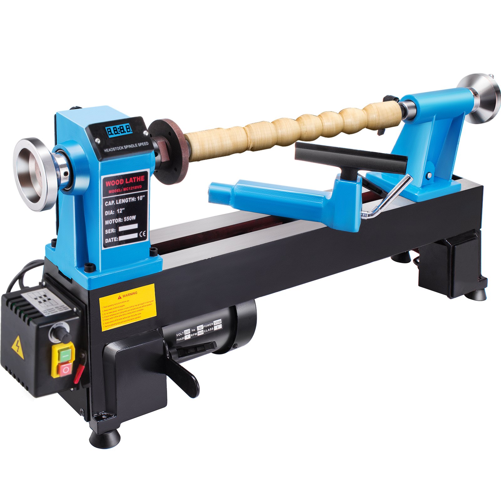 VEVOR Wood Lathe 12 in x 18 in Woodturning Lathe Machine 550W Variable Speed 650-3800 RPM Wood Turning Lathe with a 1/3hp Motor and an MT1 Spindle for Outdoor and Home Work Engraving