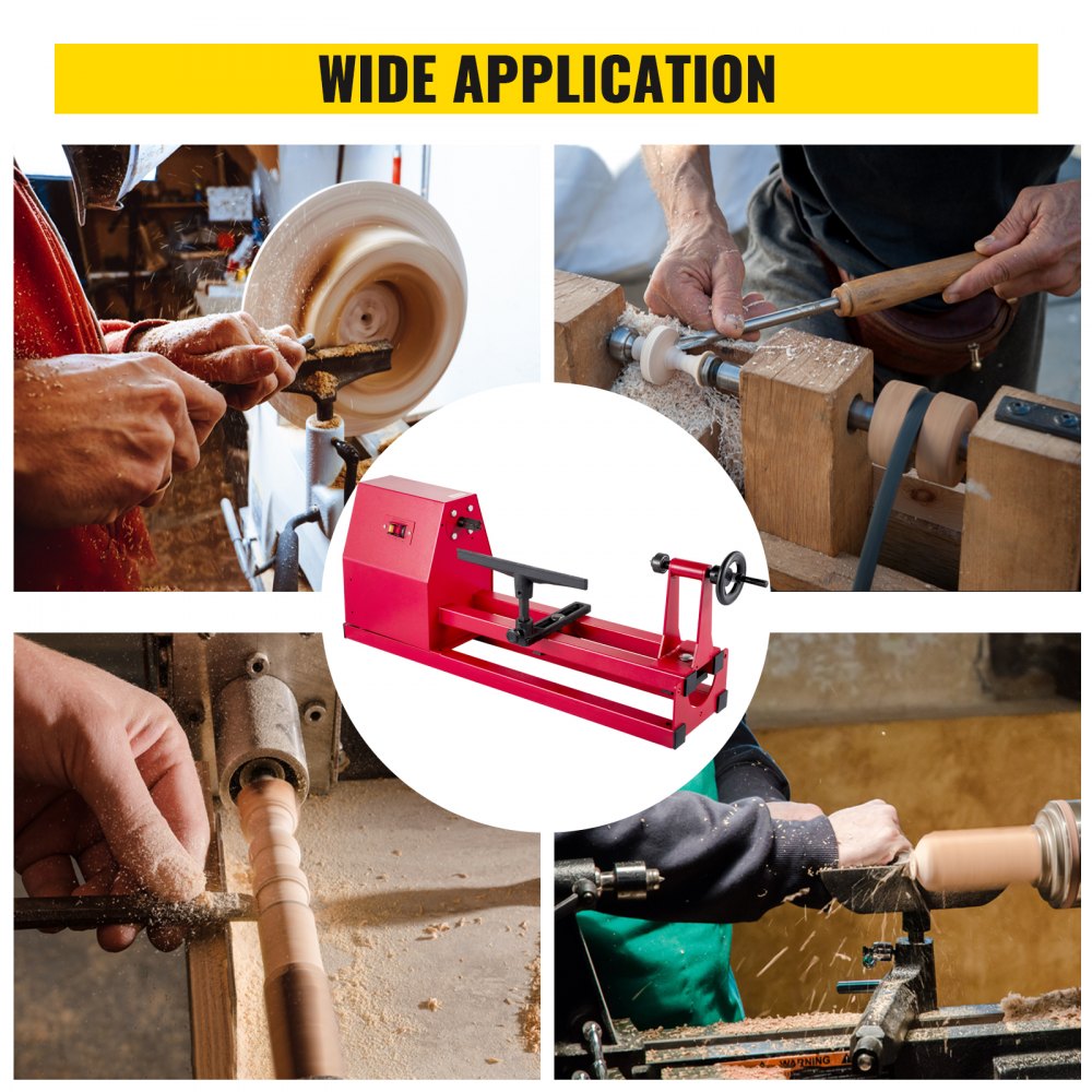 VEVOR Bench top Wood Lathe 14" x 20", Power Wood Lathe 4 Speeds 1100/1600/2300/3400 RPM, Small Mini Lathe 120V, Wood Turning Lathe with Three Chisels and Wrenches, Table Lathe for Wood Working