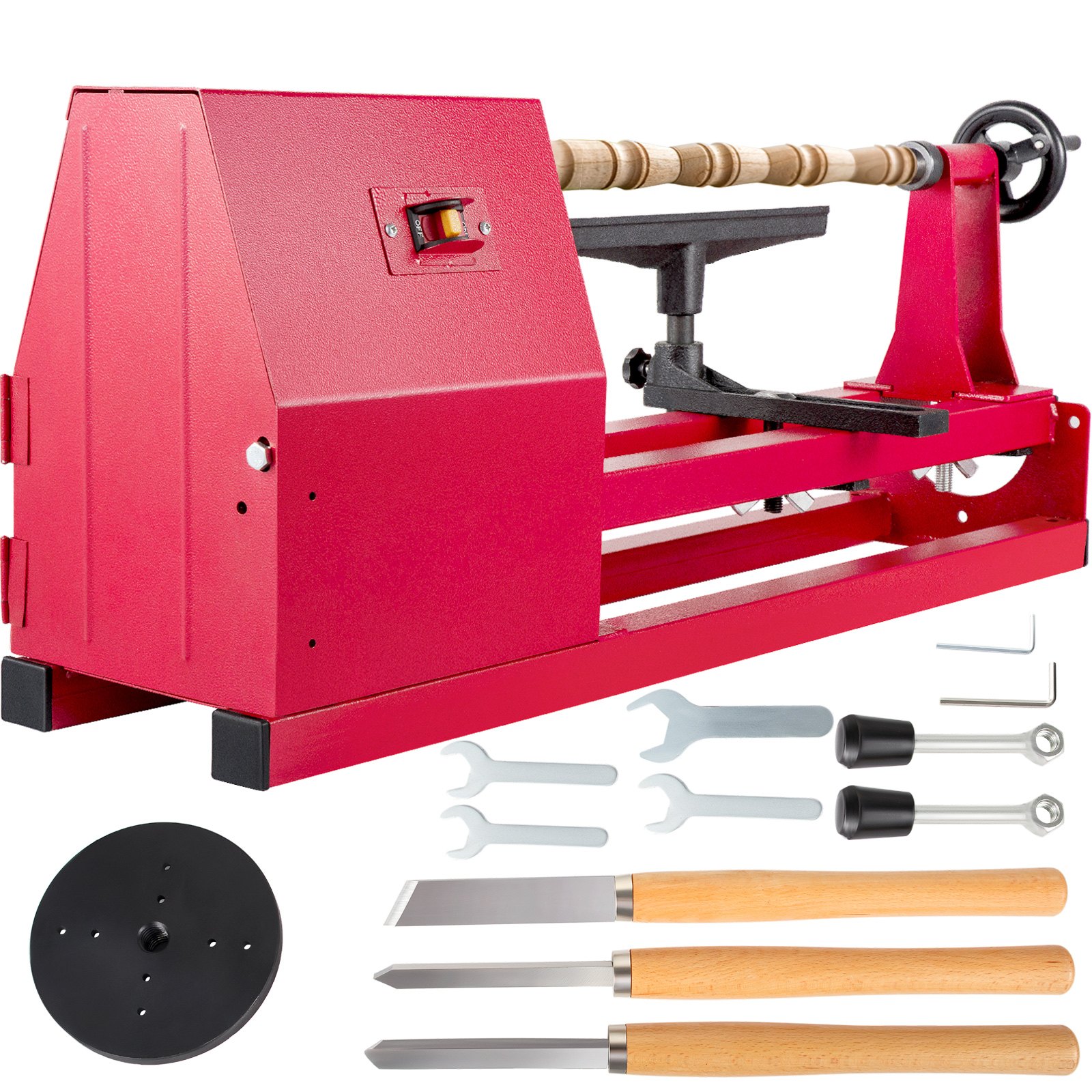 VEVOR Bench top Wood Lathe 14" x 20", Power Wood Lathe 4 Speeds 1100/1600/2300/3400 RPM, Small Mini Lathe 120V, Wood Turning Lathe with Three Chisels and Wrenches, Table Lathe for Wood Working