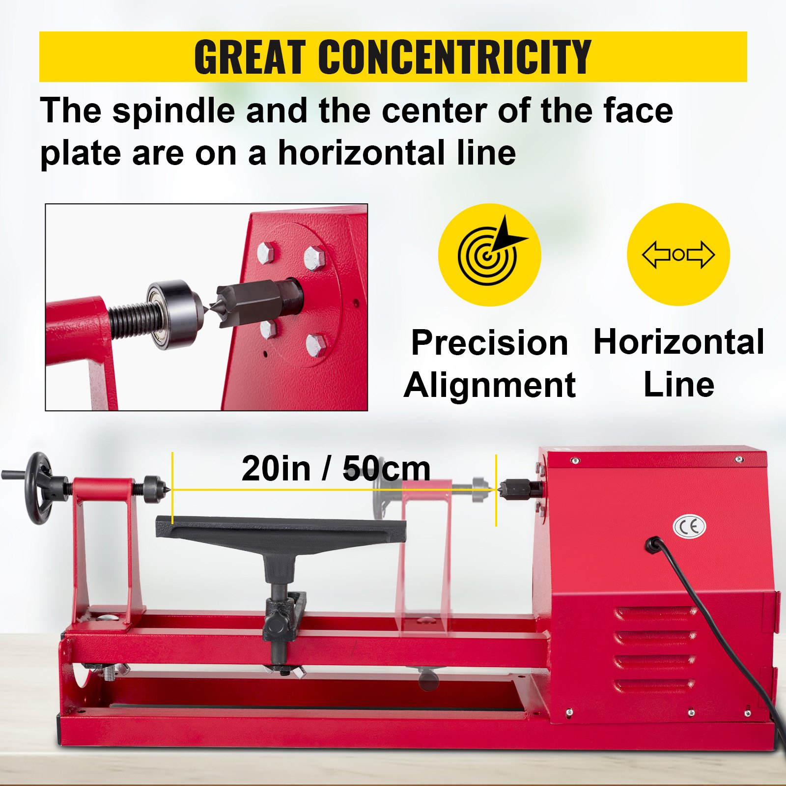 VEVOR Bench top Wood Lathe 14" x 20", Power Wood Lathe 4 Speeds 1100/1600/2300/3400 RPM, Small Mini Lathe 120V, Wood Turning Lathe with Three Chisels and Wrenches, Table Lathe for Wood Working