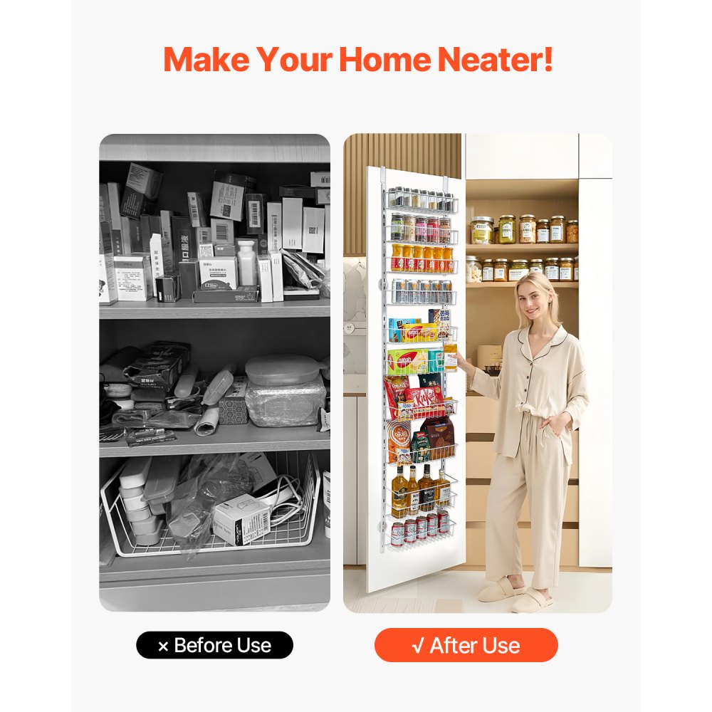 VEVOR Over the Door Pantry Organizer, 10-Tier Pantry Organization and Storage, Heavy-Duty Steel Hanging Spice Rack, Adjustable Wall Seasoning Shelves, for Home Kitchen Laundry Room Bathroom, White