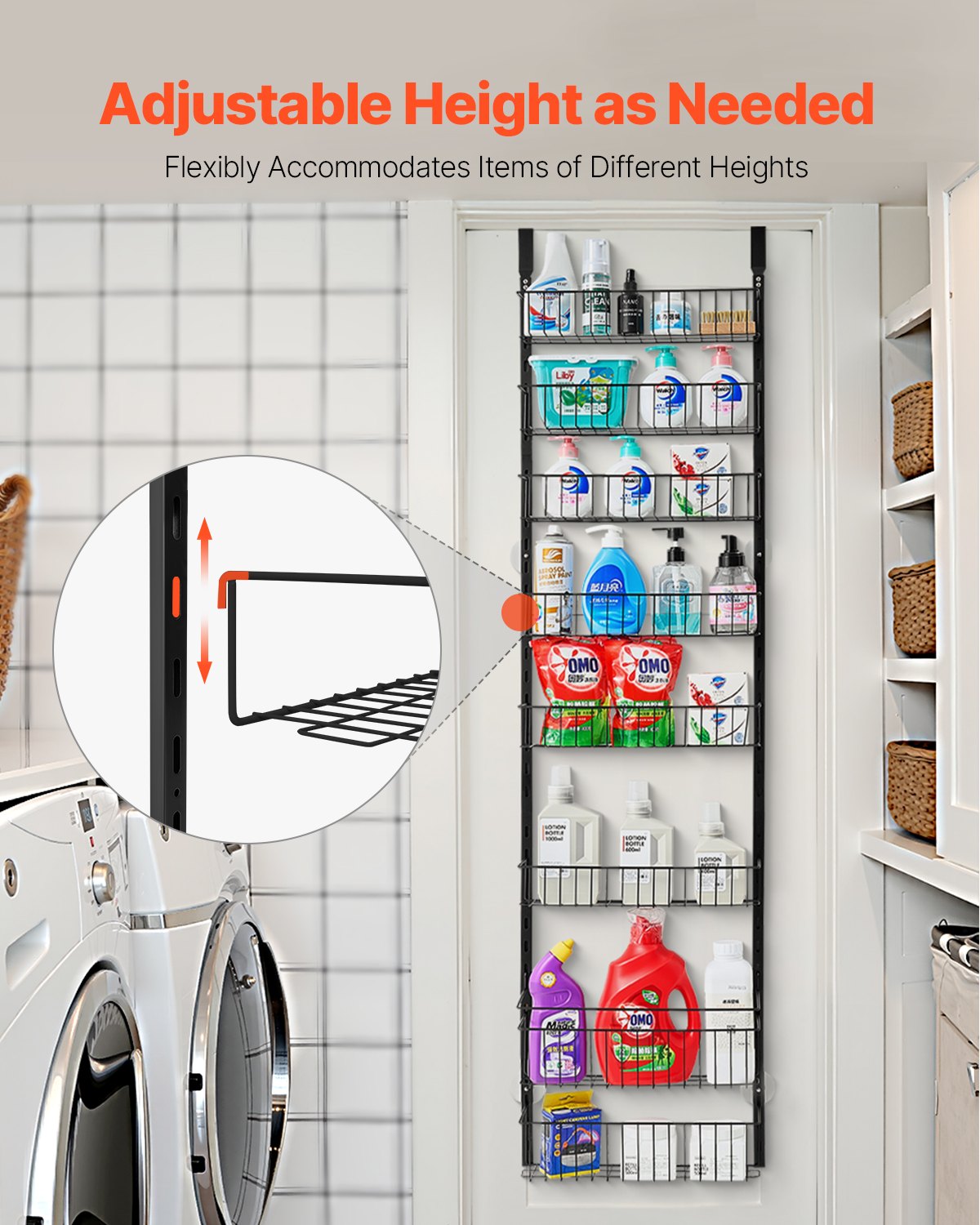 VEVOR 8-Tier Over the Door Pantry Organizer Hanging Storage Rack Adjustable