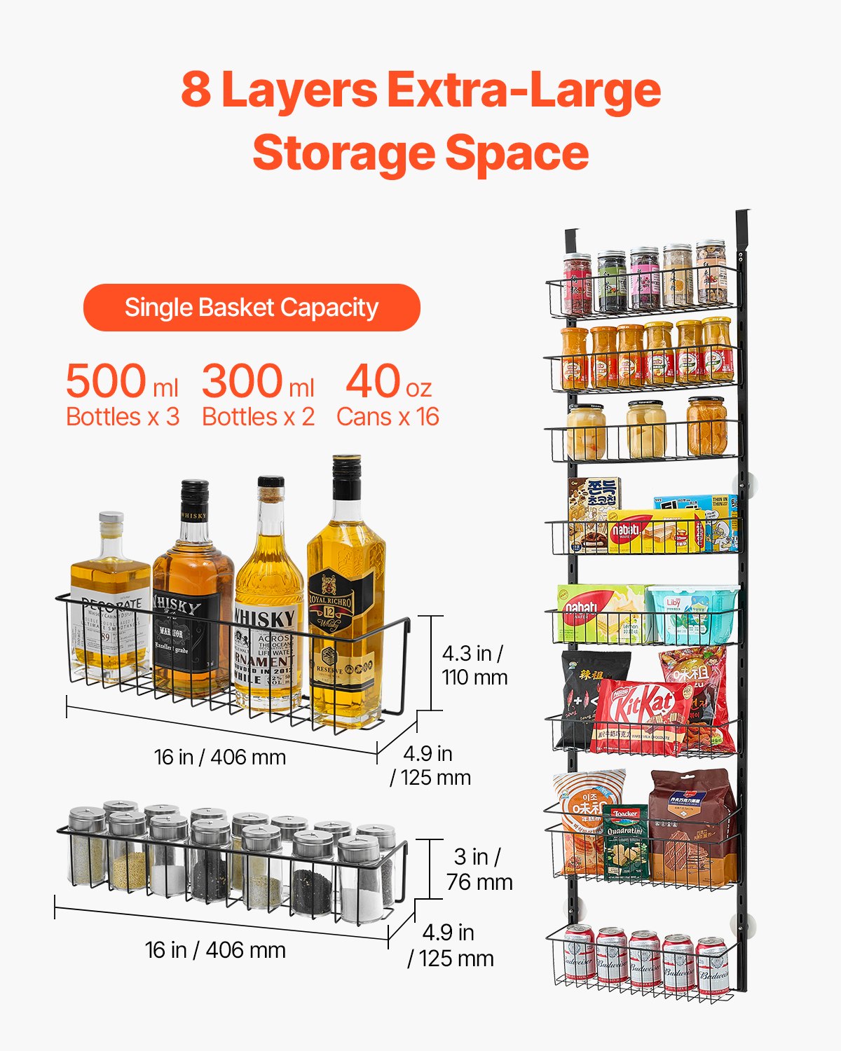VEVOR 8-Tier Over the Door Pantry Organizer Hanging Storage Rack Adjustable