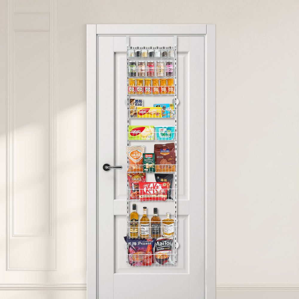 VEVOR Over the Door Pantry Organizer, 9-Tier Pantry Organization and Storage, Heavy-Duty Steel Hanging Spice Rack, Adjustable Wall Seasoning Shelves, for Home Kitchen Laundry Room Bathroom, White
