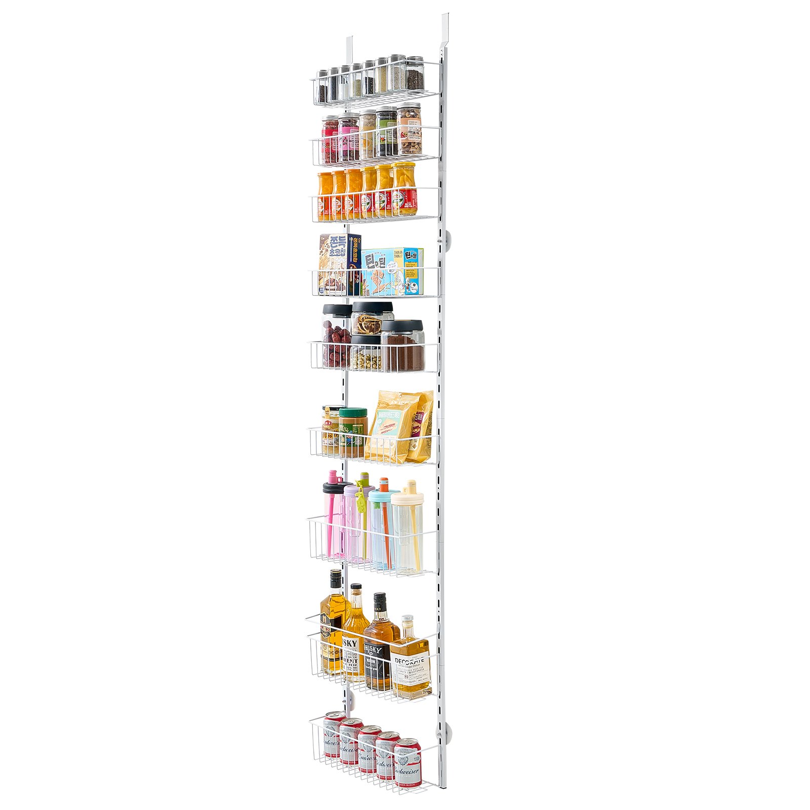 VEVOR Over the Door Pantry Organizer, 9-Tier Pantry Organization and Storage, Heavy-Duty Steel Hanging Spice Rack, Adjustable Wall Seasoning Shelves, for Home Kitchen Laundry Room Bathroom, White