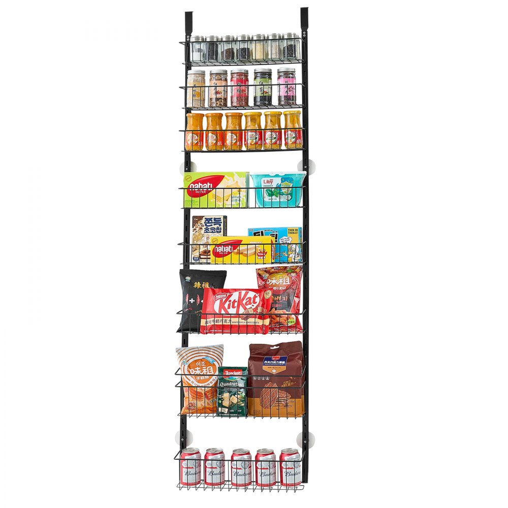 VEVOR Over the Door Pantry Organizer, 9-Tier Pantry Organization and Storage, Heavy-Duty Steel Hanging Spice Rack, Adjustable Wall Seasoning Shelves, for Home Kitchen Laundry Room Bathroom, Black